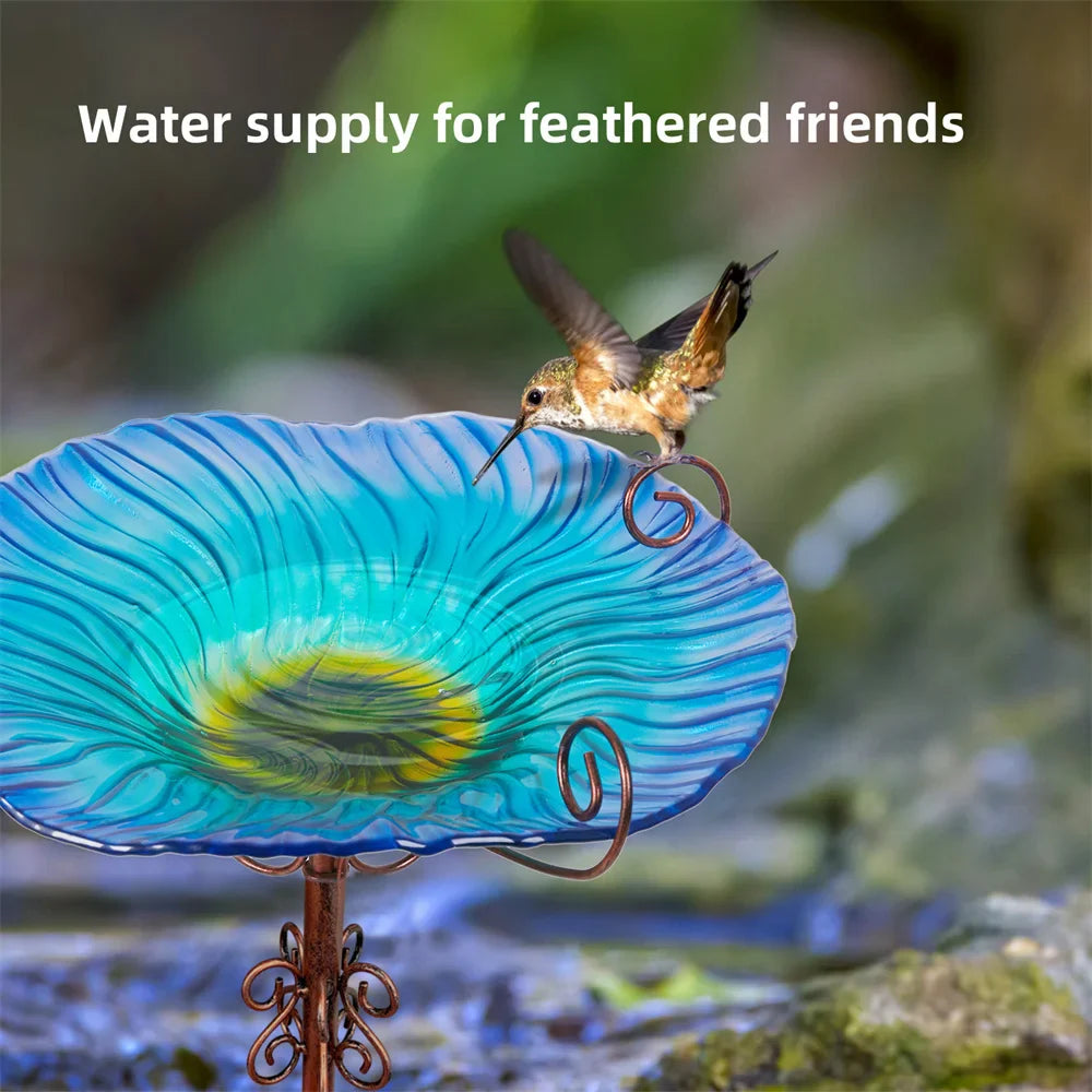 Large Outdoor Glass Bird Bath Garden Feeding Bowl