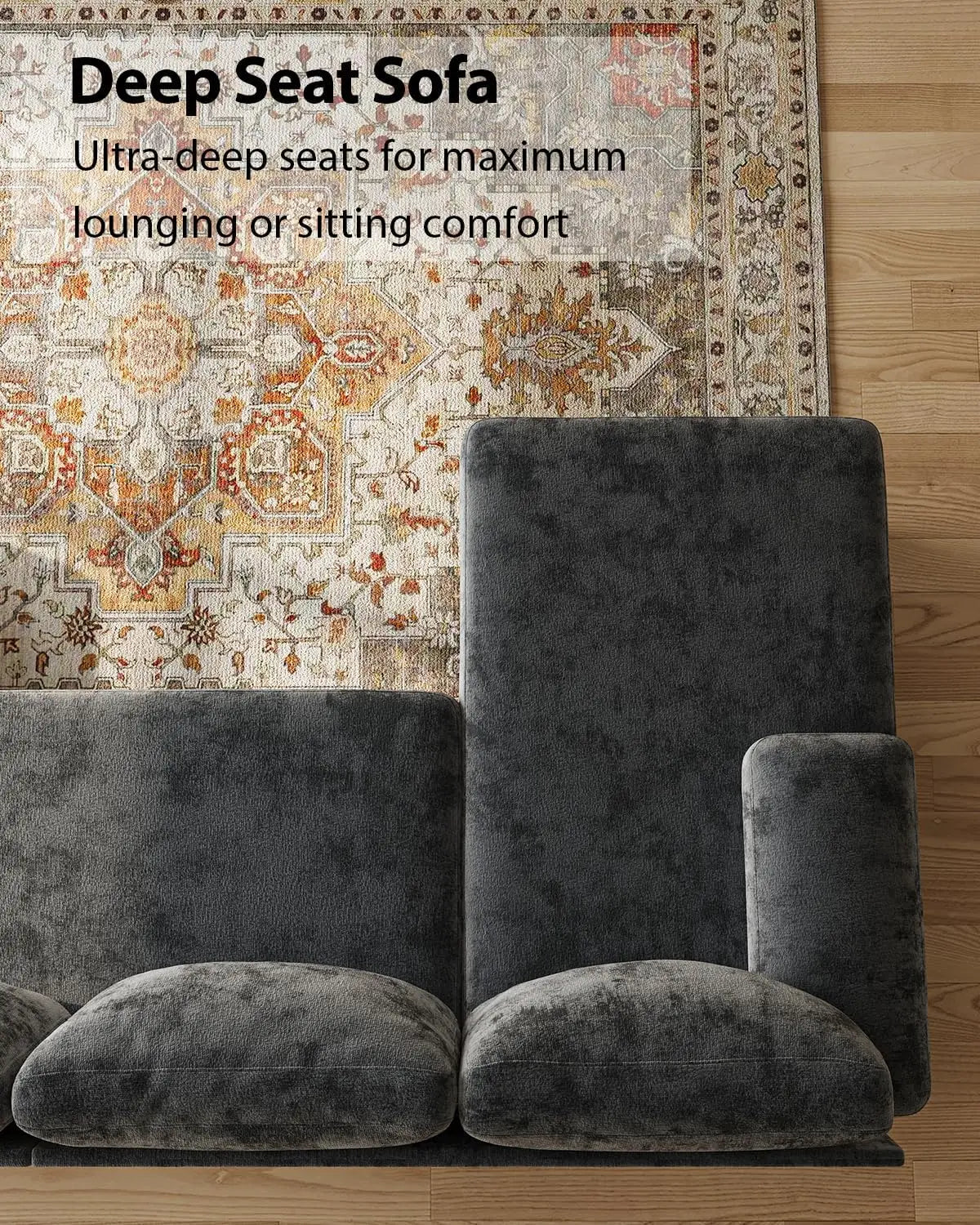 112 Inch U-Shaped Sectional Sofa, Dark Grey Chenille Fabric, Double Chaise for Living Room