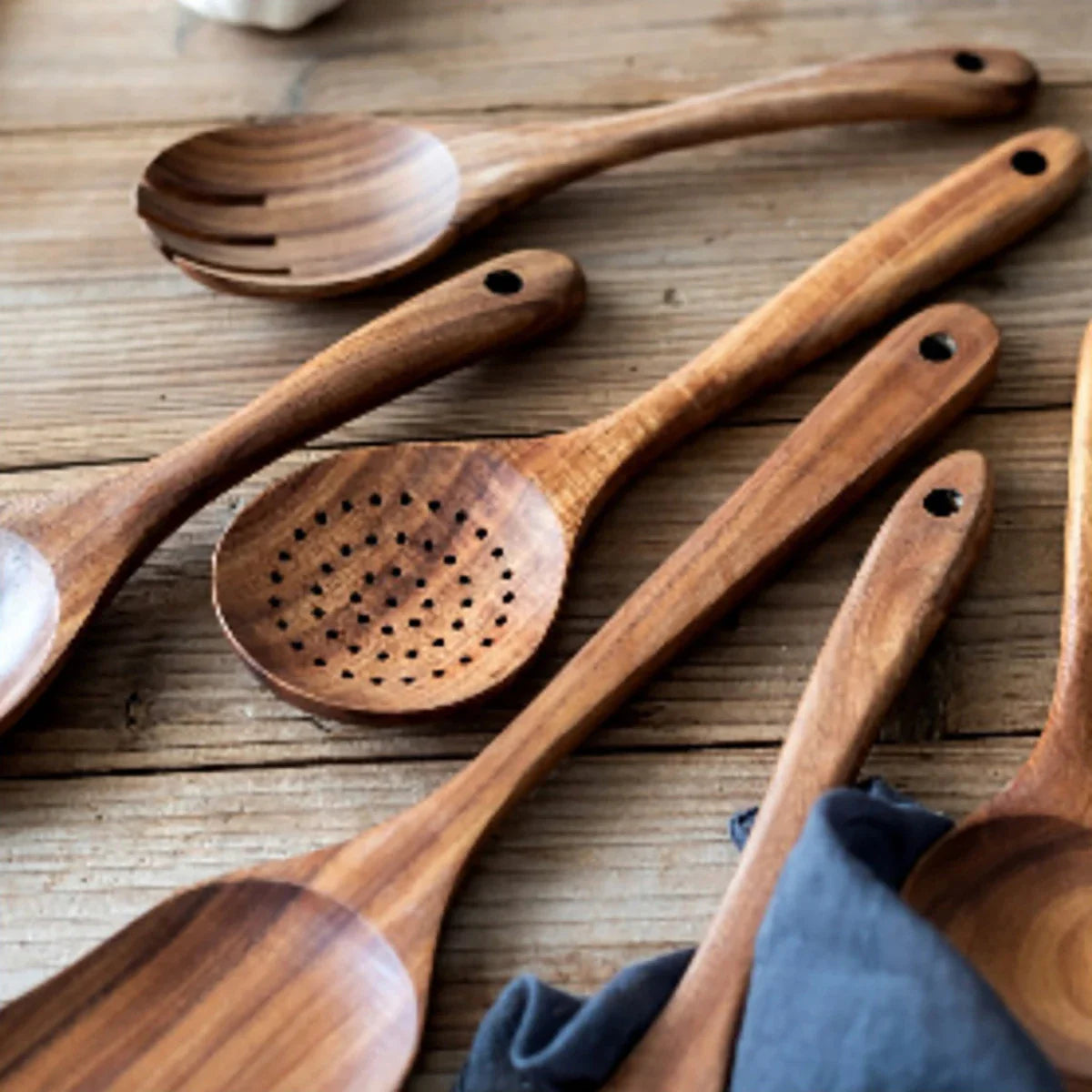 Wood Kitchenware Cooking Set Household Spatula Spoon Set Salad Spoon Fork Stirring Spoon With storage bucket