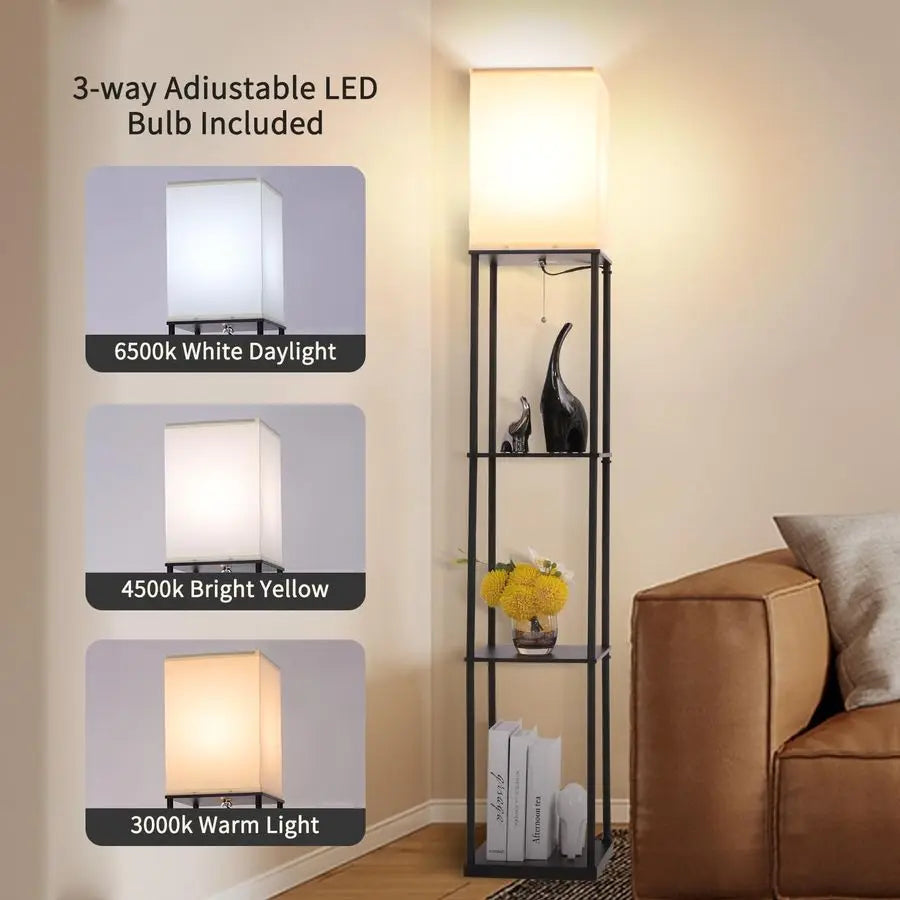 Gupuzm Floor Lamp with Shelves, Modern Square Standing Lamp with 3 Color Temperature Bulb,