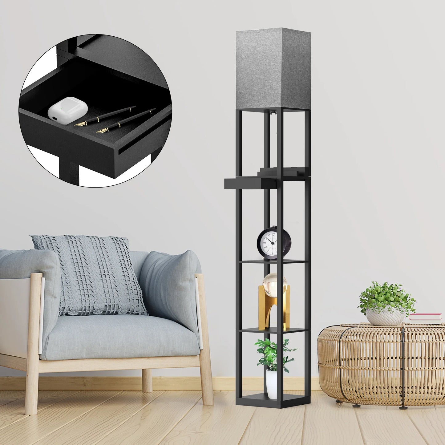 67" Column Floor Lamp with Shelves