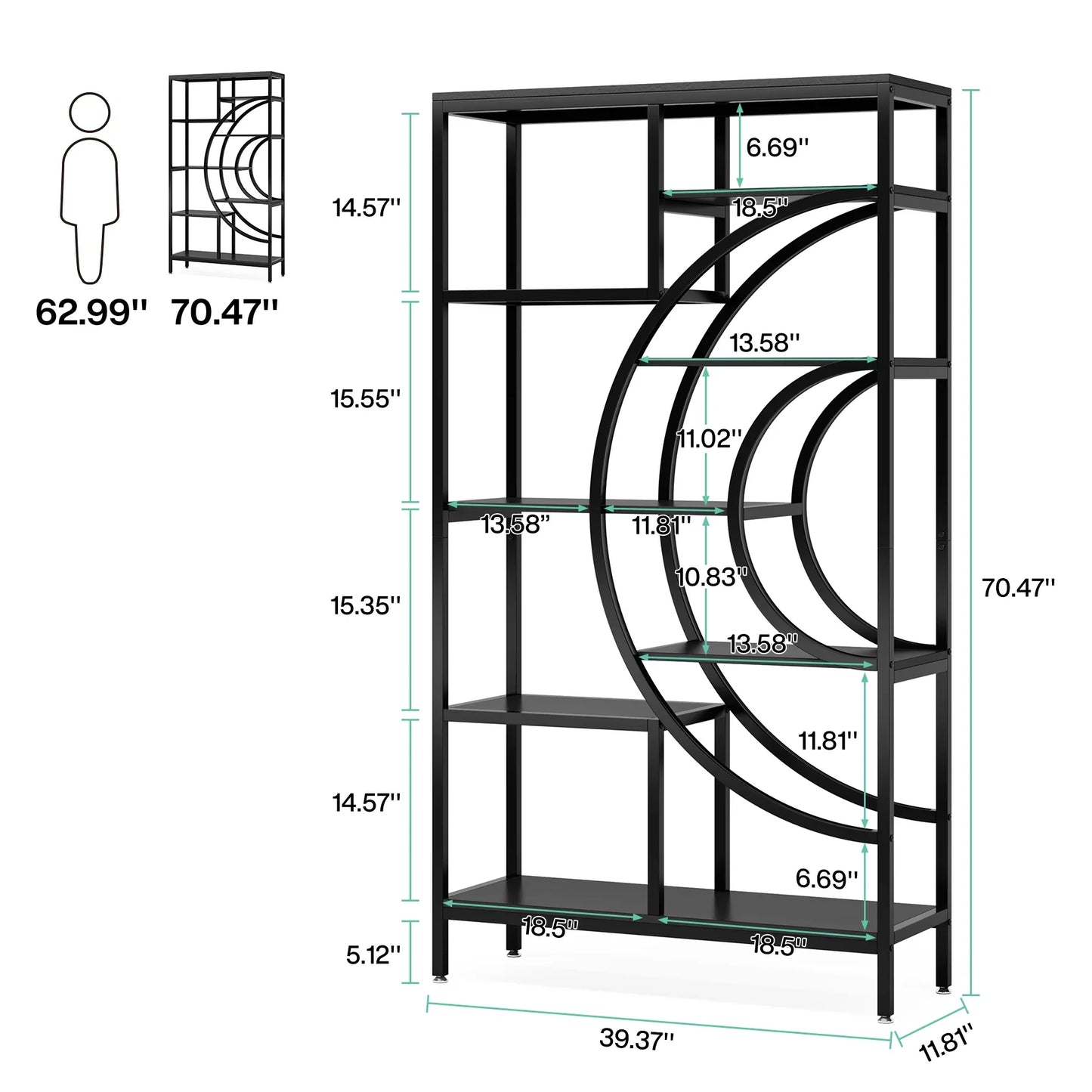Tribesigns Bookshelf Industrial 5 Tier Etagere Bookcase,