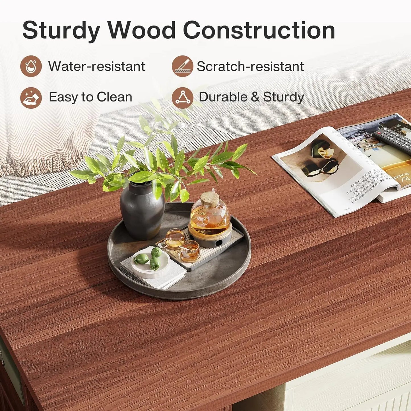 Extendable Coffee Table with 2 Storage Drawers,