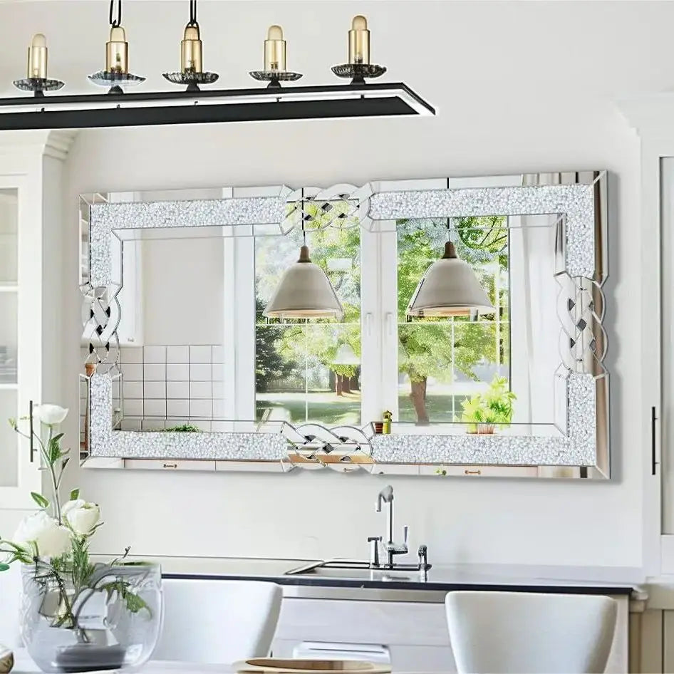 Large Crystal Crush Diamond Mirror Decorative Wall Hang Mirror for Bedroom Hallway Living Room