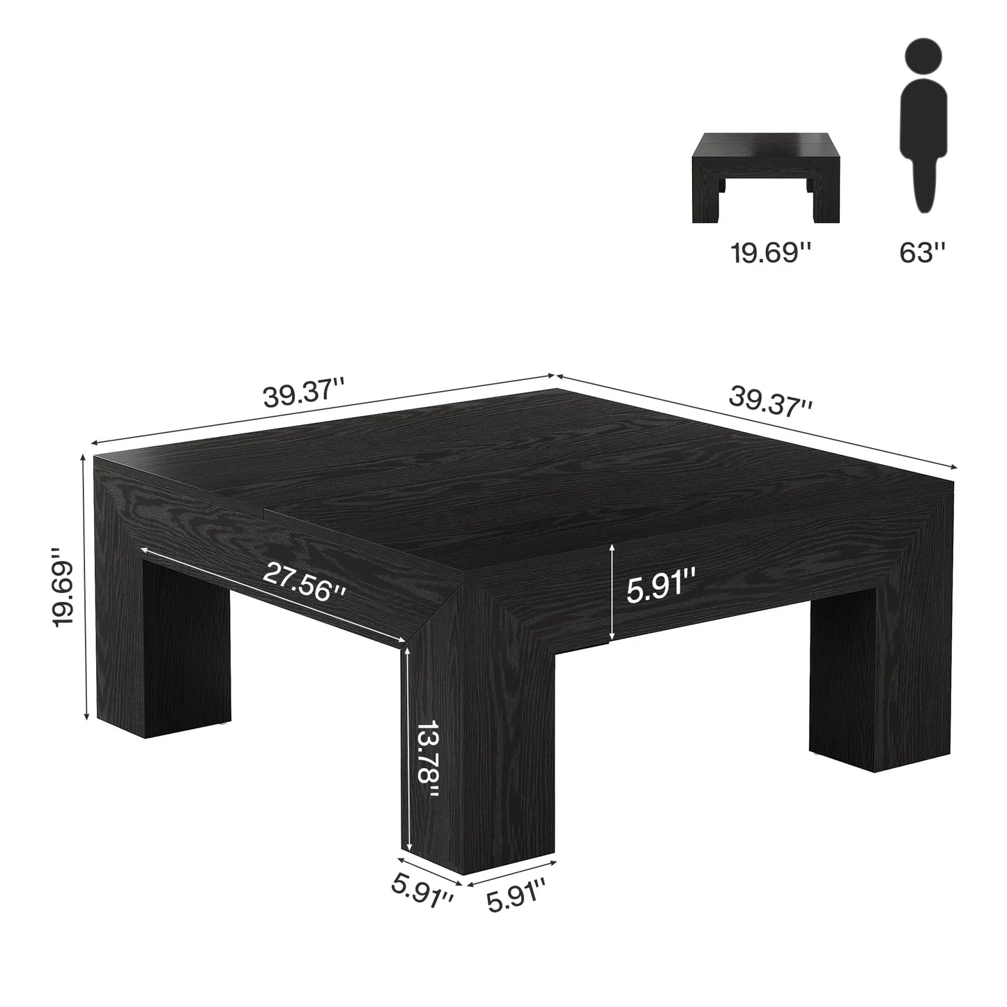 Tribesigns 39.4-Inch Square Coffee Table for Living Room, Farmhouse
