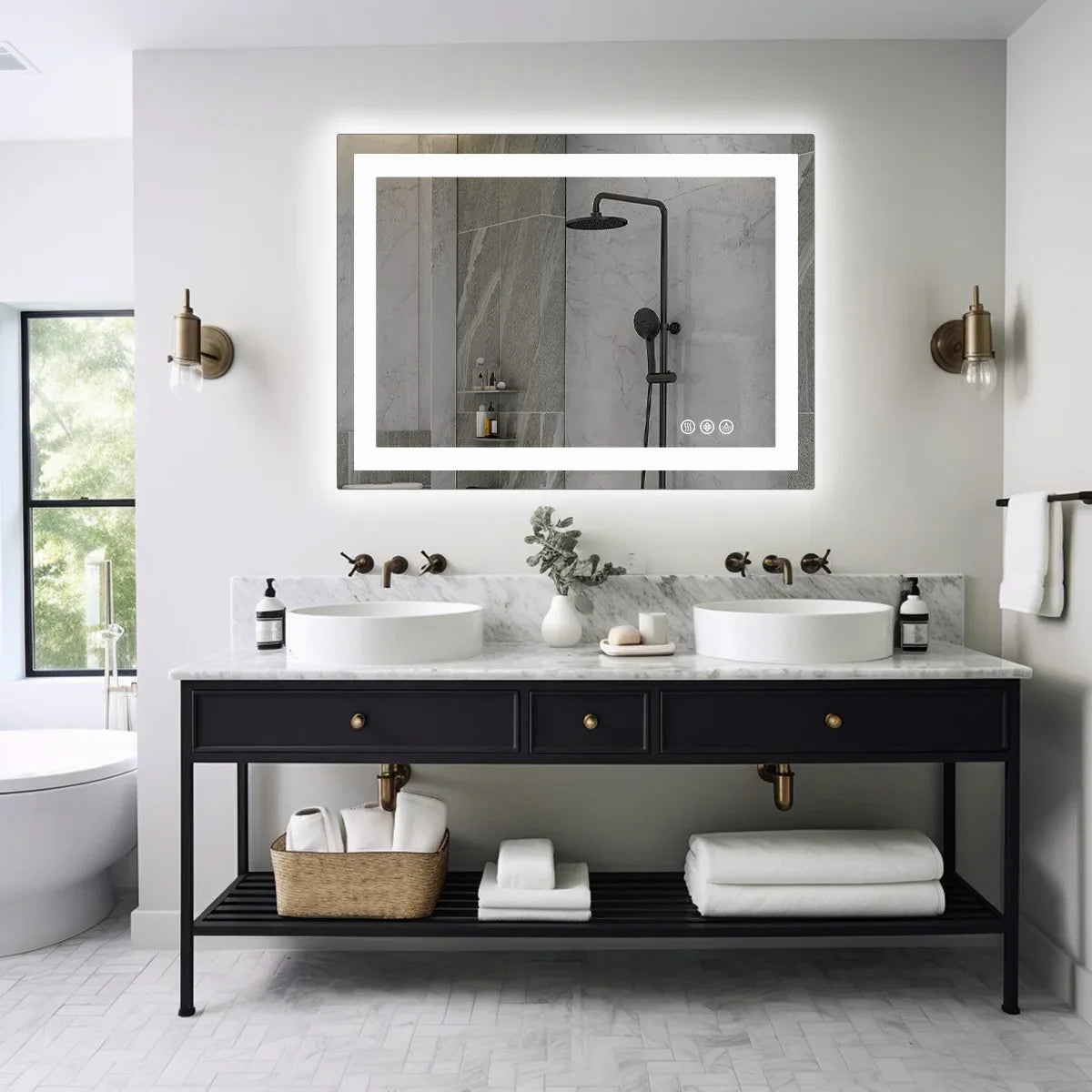 JHK 36"x 24"LED Bathroom Vanity Mirror for Wall  Tempered Glass with Front Light and Backlit For Living Room
