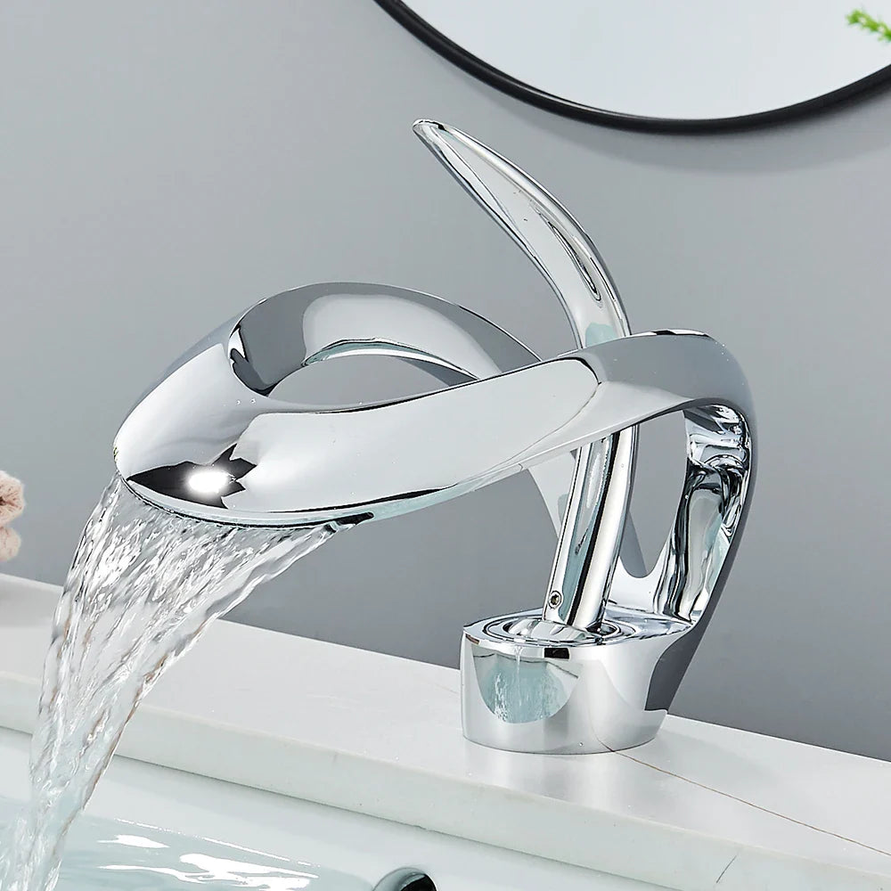 Rozin Luxury Black Basin Faucet Grey Bathroom Waterfall Mixer Tap Brass Deck Mount Modern Style