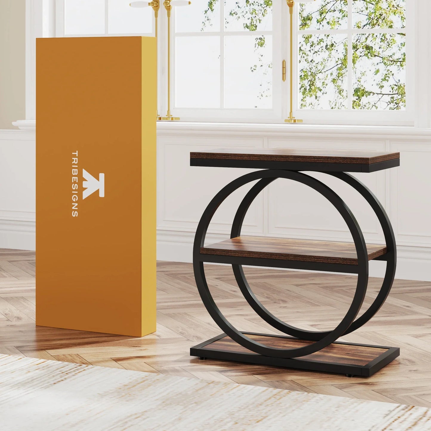 Tribesigns End Table, Narrow End Table with 3 Storage Shelves,