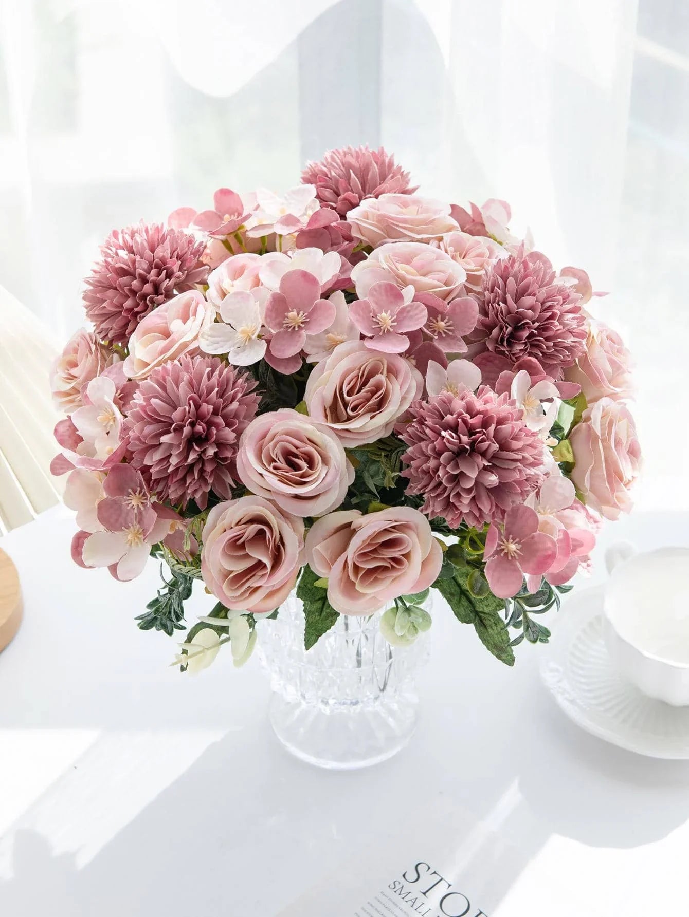 1 Bouquet Artificial Roses w/ Silk Balls Home Decor & Holiday