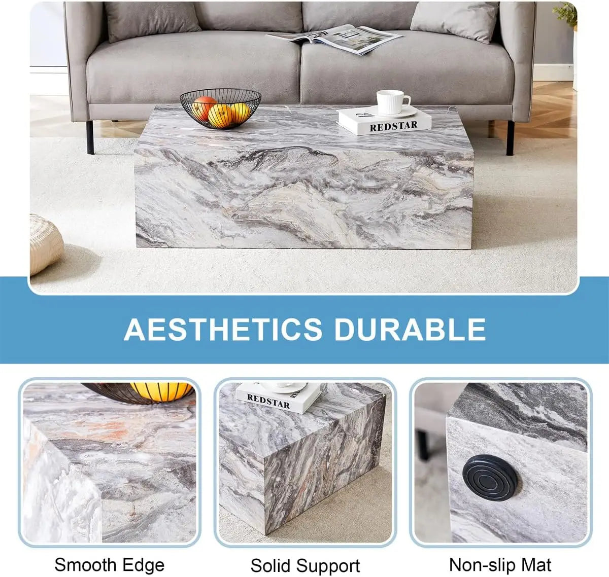Coffee Table Living Room Table - Modern Faux Marble