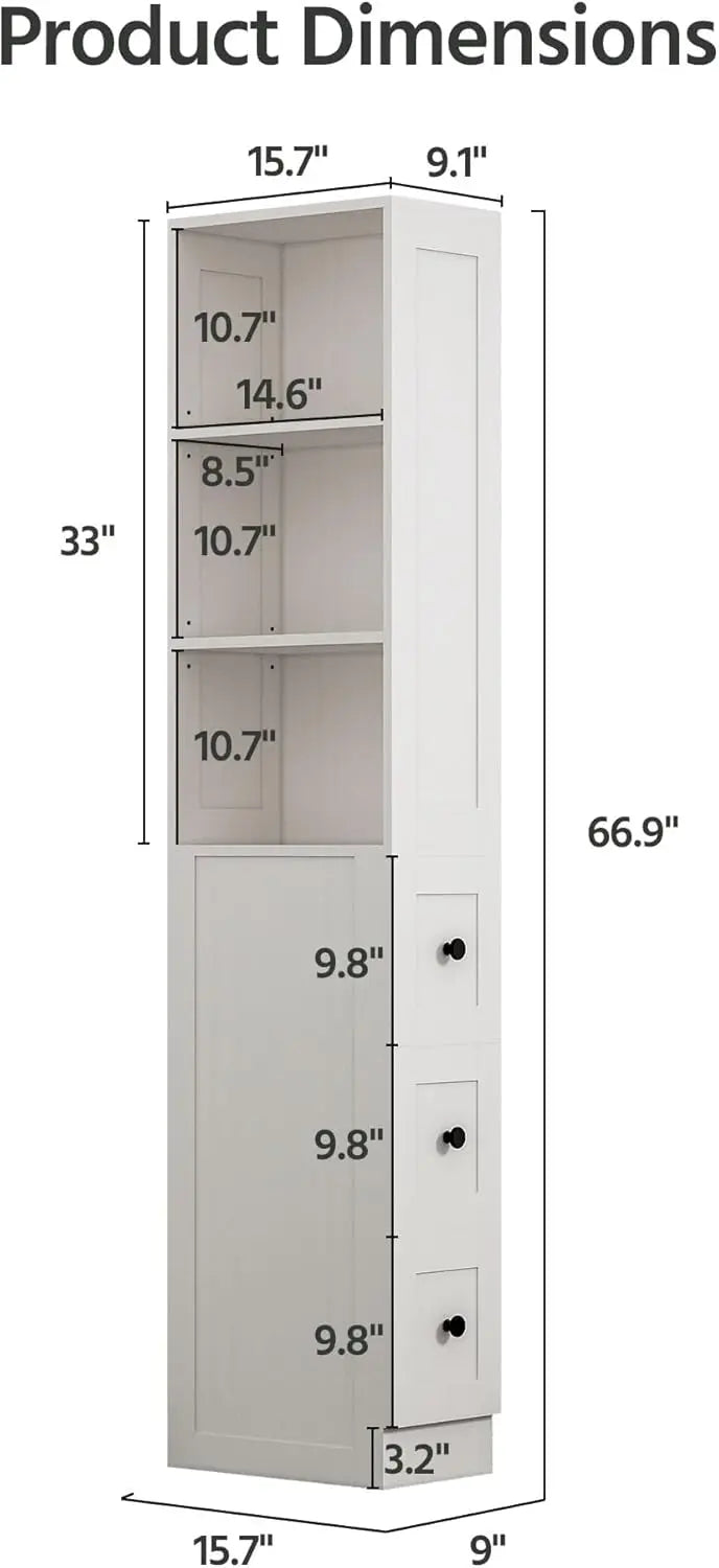 Tall Narrow Storage Cabinet with Adjustable Shelves & Drawers for Small Spaces,