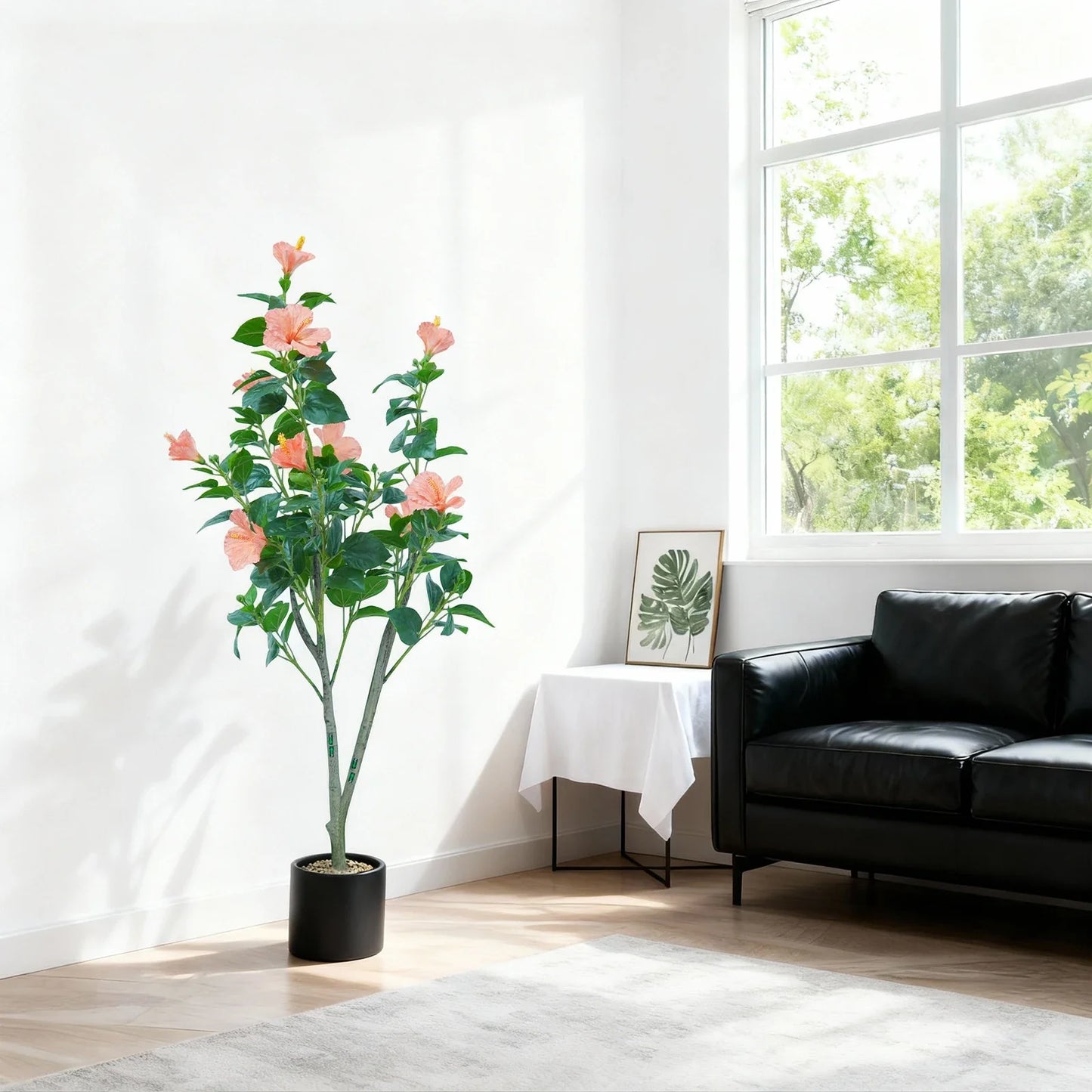 1Pcs  Hibiscus Artificial Tree Faux Tree with Red Hibiscus Flowers  for Front Porch Office Home