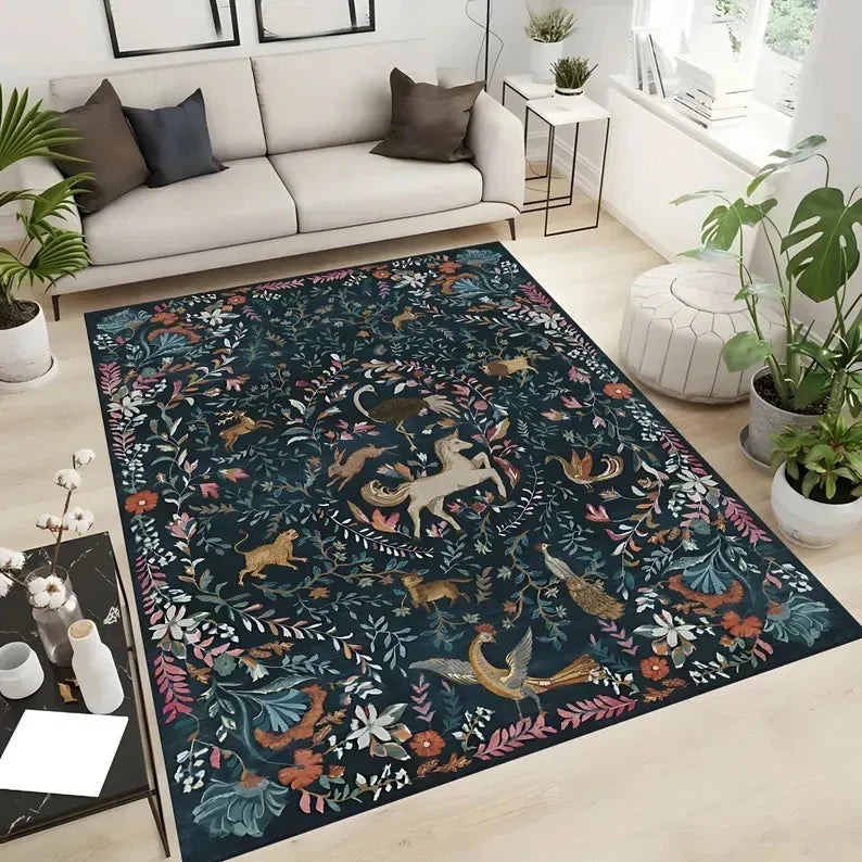 Magic Unicorn Plant Floral Carpet for Living Room Bedroom