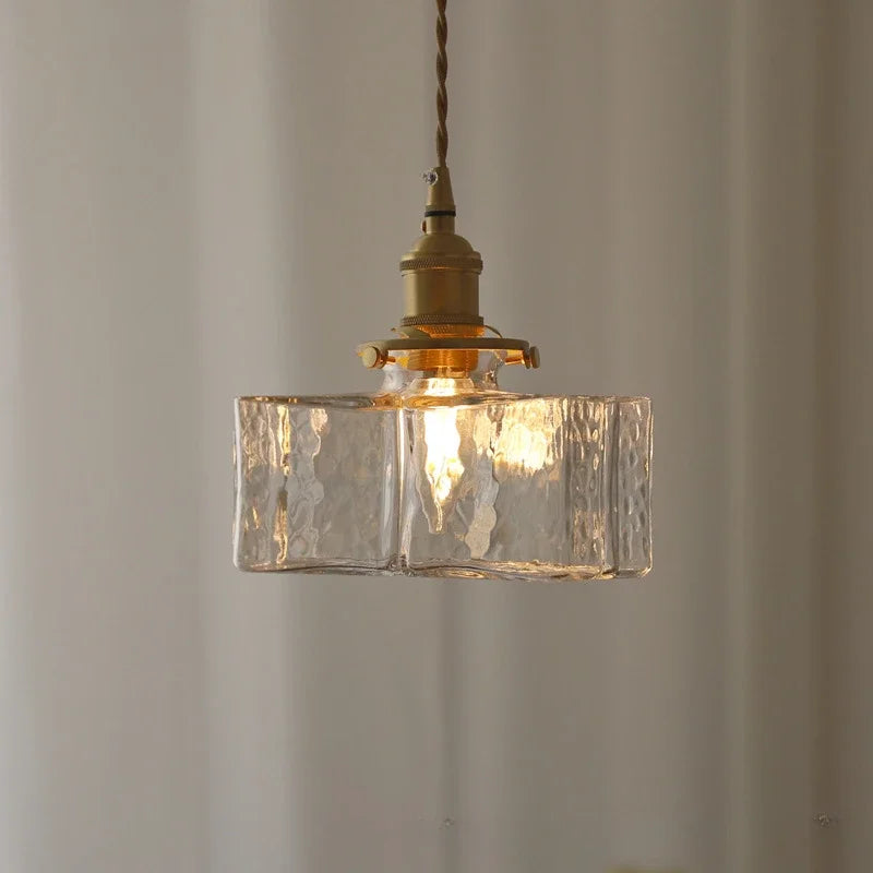 Japanese Retro Glass Pendant Light Yellow Copper Bedroom Chandelier Lightingt