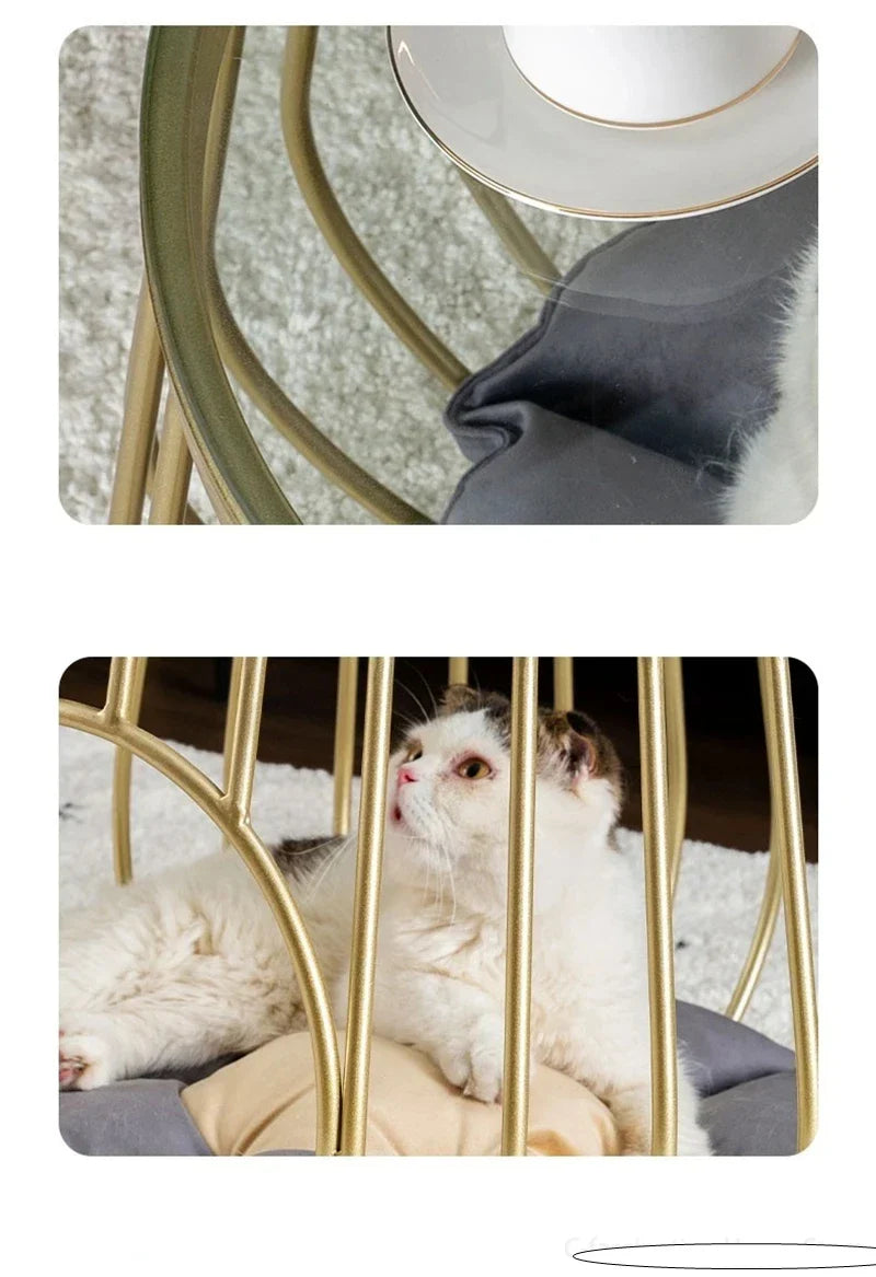 Creative Nordic Iron Tea Table Round Coffee Table for Living Room Cat House Bed