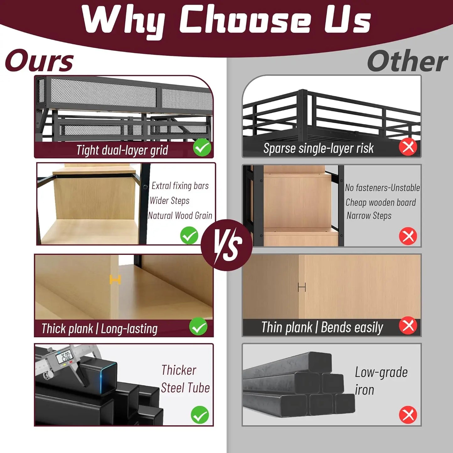 Full Size Loft Bed With Stairs And Storage, Metal Loft Bed Frame WithLarge Under-Bed Space