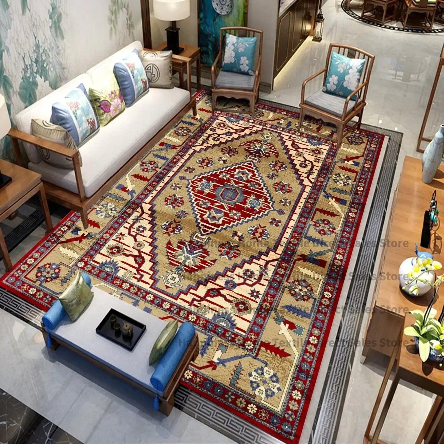 Persian Luxury Rugs for Retro Red Decor Carpets for Living Room