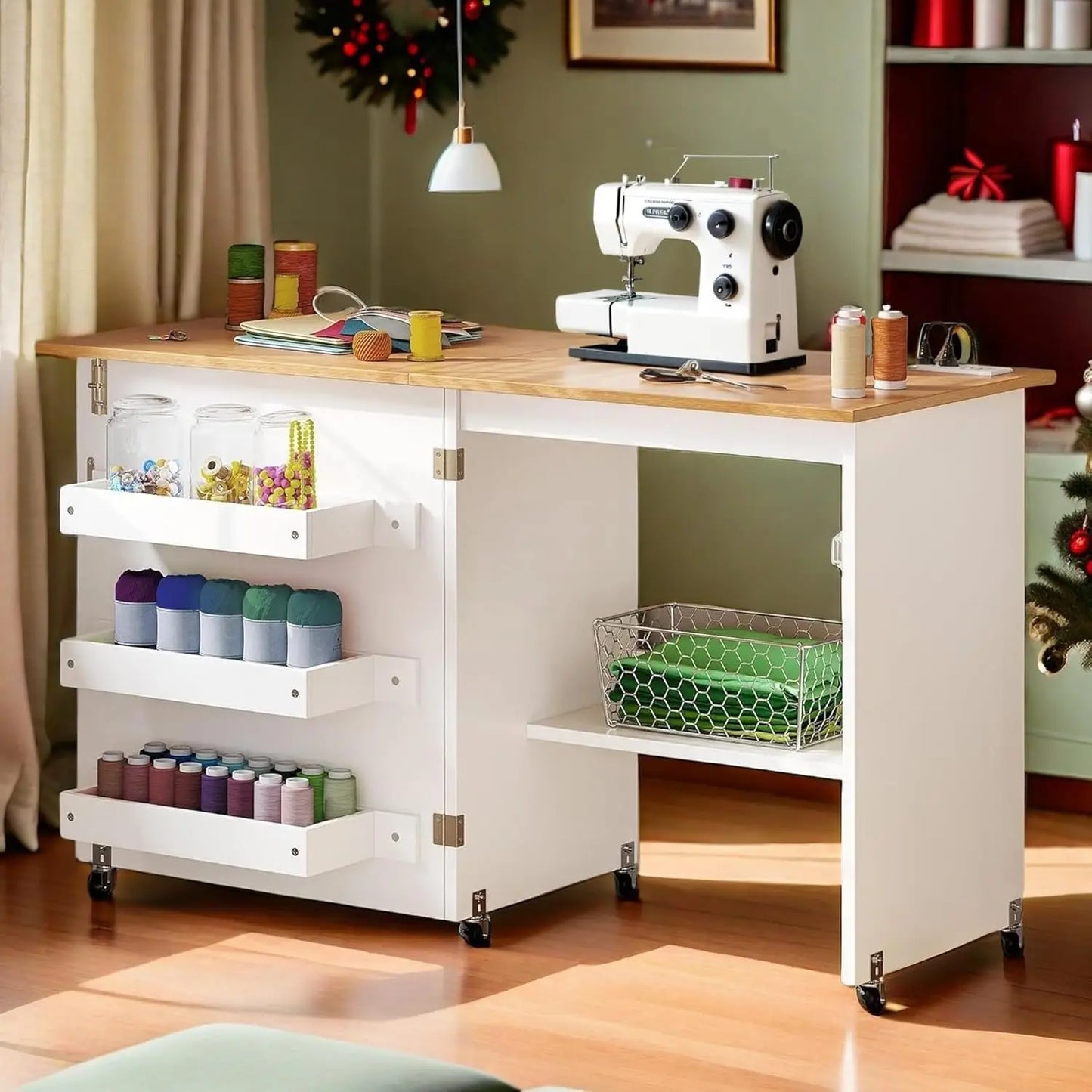 Folding Sewing Table w/Charging Station, Sewing Table