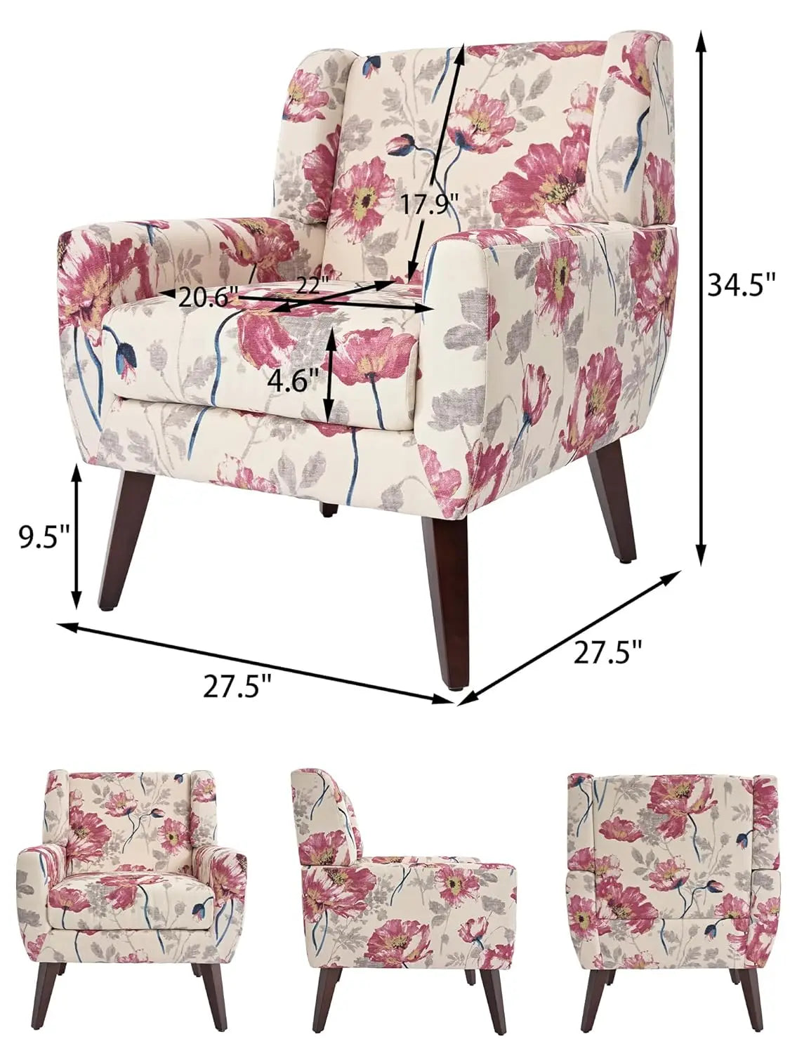 Modern Linen Accent Chair High-Resilient Sponge Comfy Reading Seat Floral Set 1,