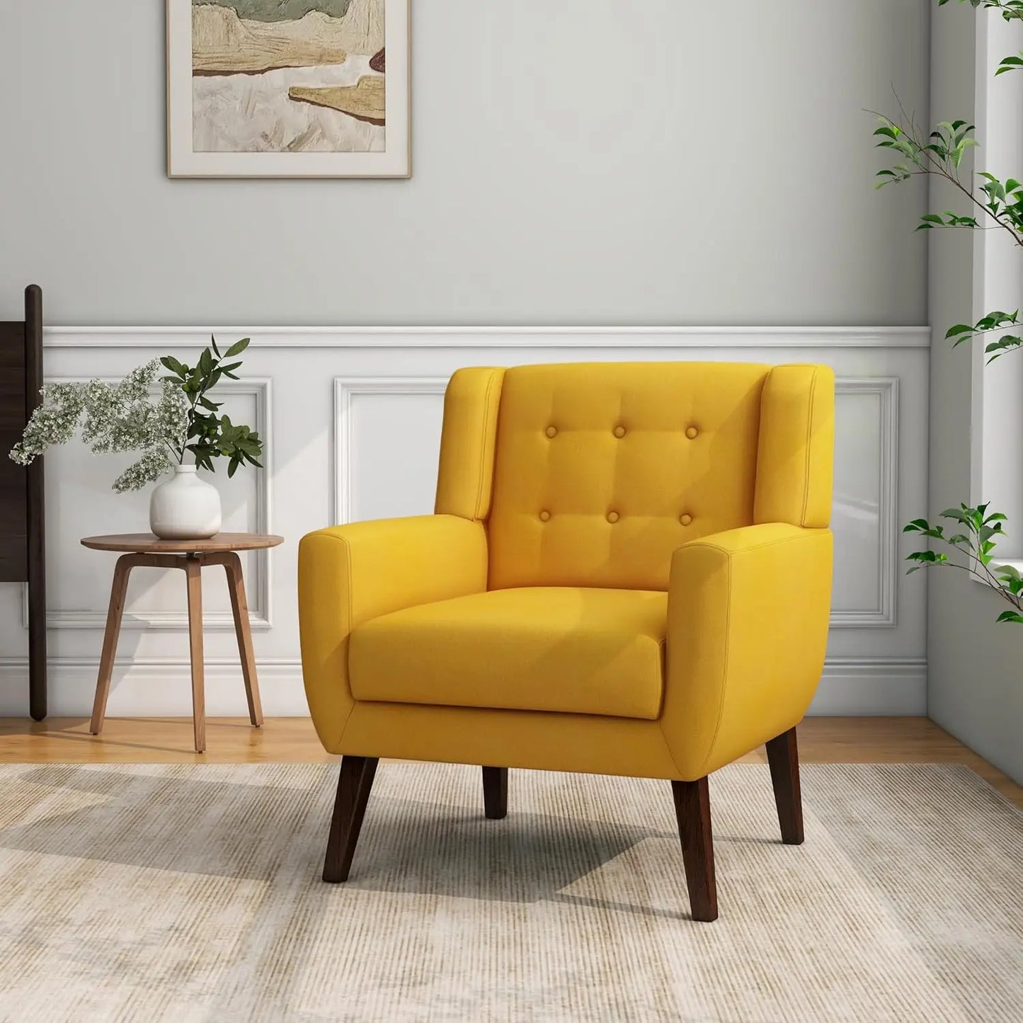 Modern Linen Accent Chair High-Resilient Sponge Comfy Reading Seat Floral Set 1,