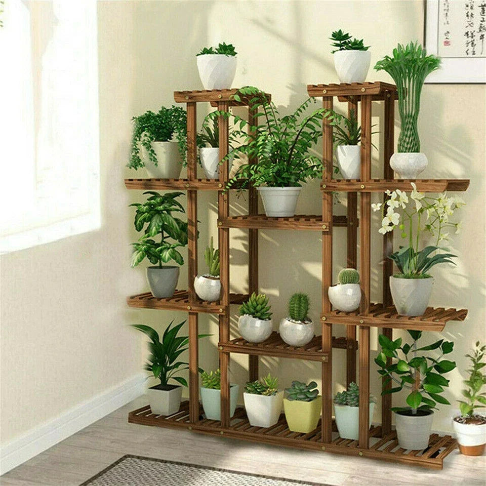 Multi-Tier Plant Stand, 46in Height Wood Flower Rack Holder Indoor Outdoor for Patio Gard