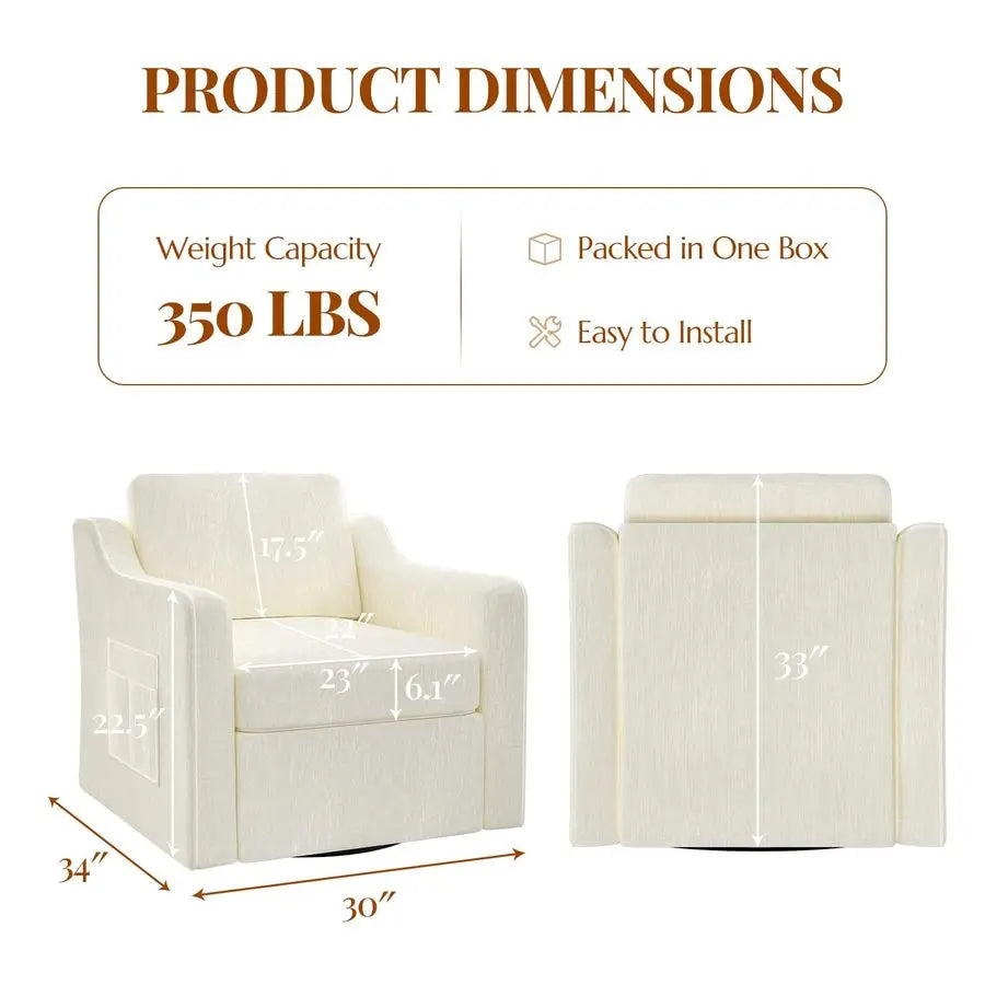 Swivel Accent Chair Set of 2, Large Comfy Reading Chairs, Upholstered