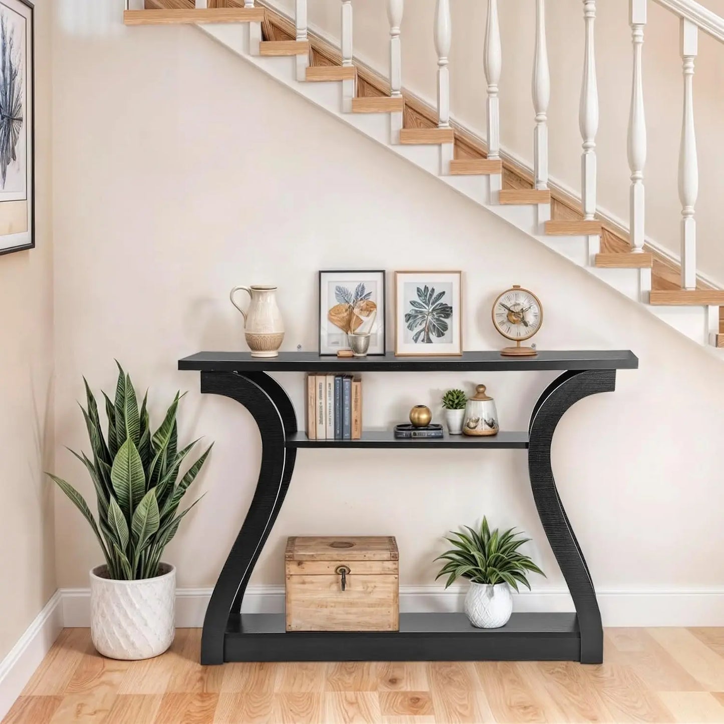 Console Table, Entryway Table with 3 Tier Storage Shelves,