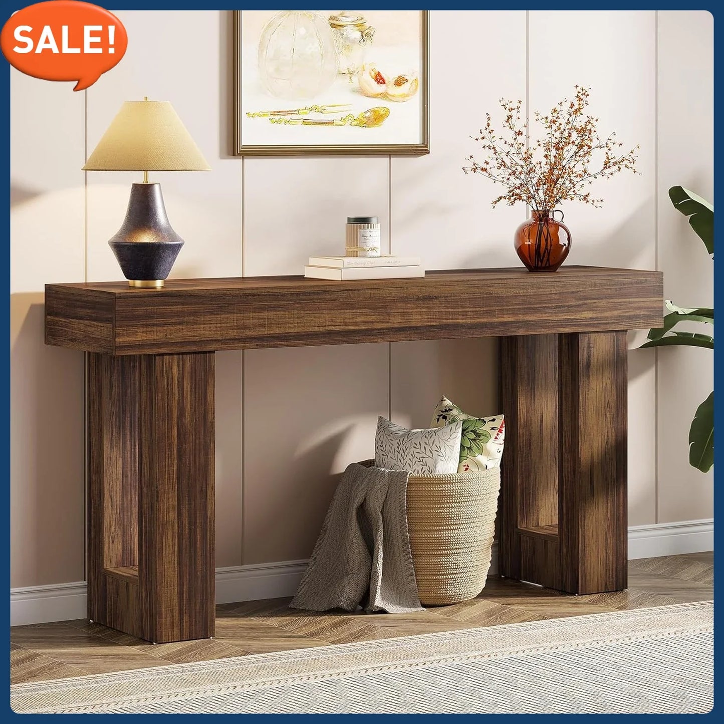 Customizable-63-Inch Long Console Table, Wooden Rectangular Sofa Table