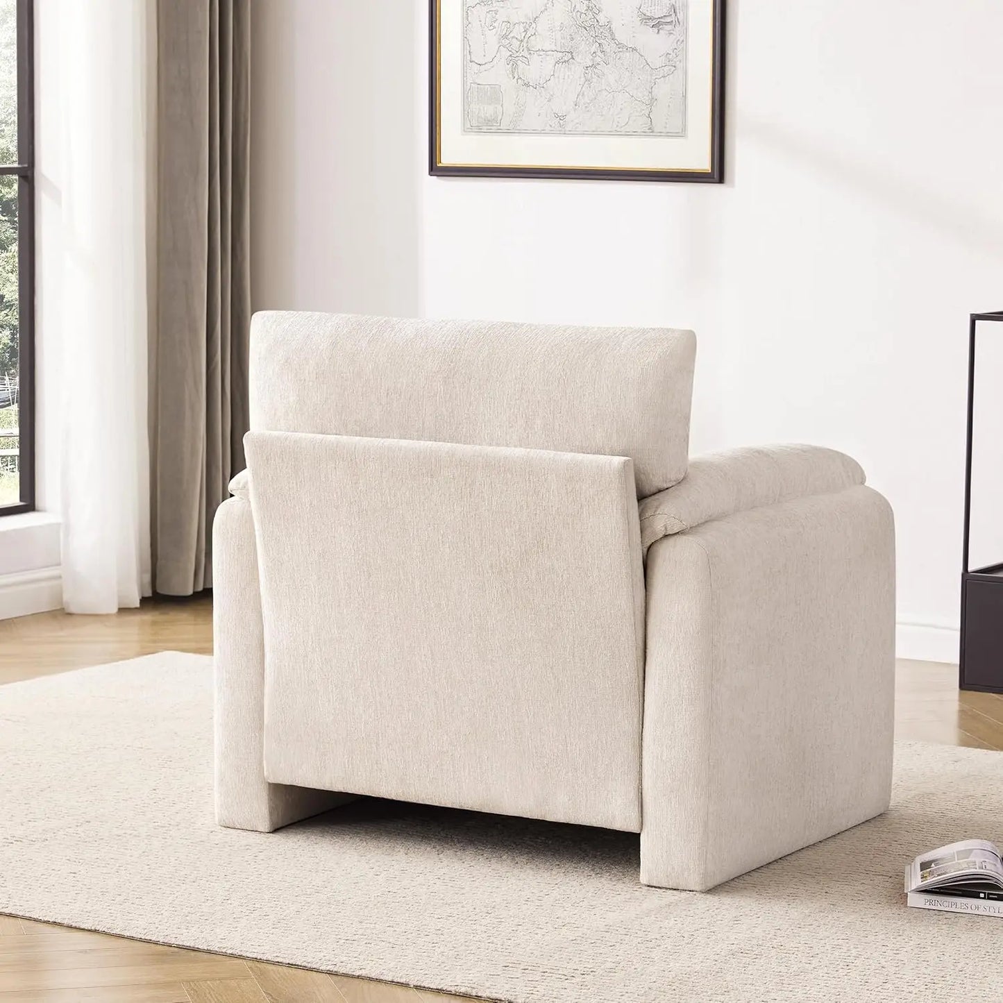38.6in Chenille Oversized Armchair Mid-Century Upholstered Living Room Bedroom Beige