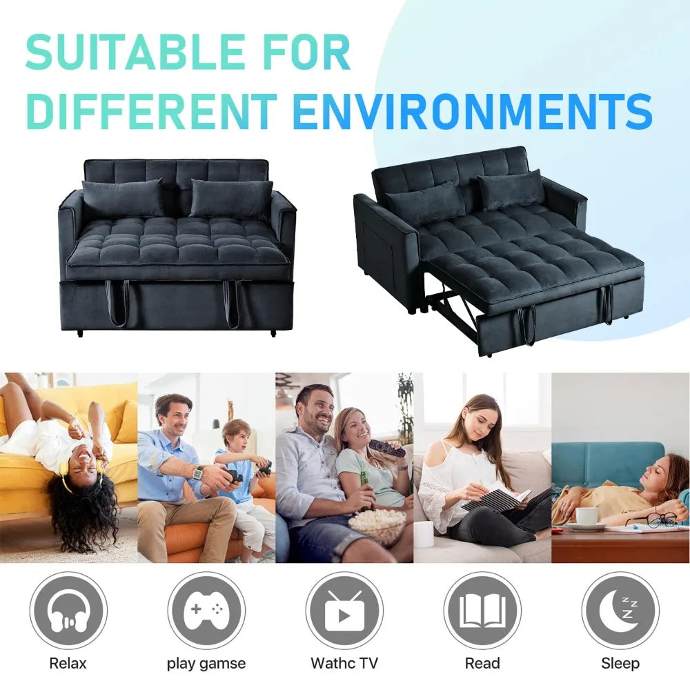 3 in 1 Convertible Sleeper Sofa Bed, Futon Couches for Living Room with Side Pocket