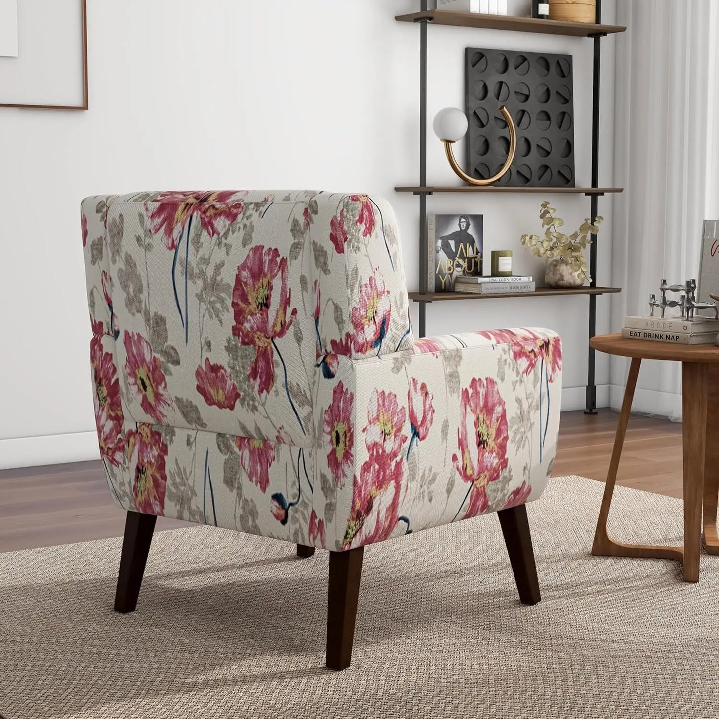 Modern Linen Accent Chair High-Resilient Sponge Comfy Reading Seat Floral Set 1,