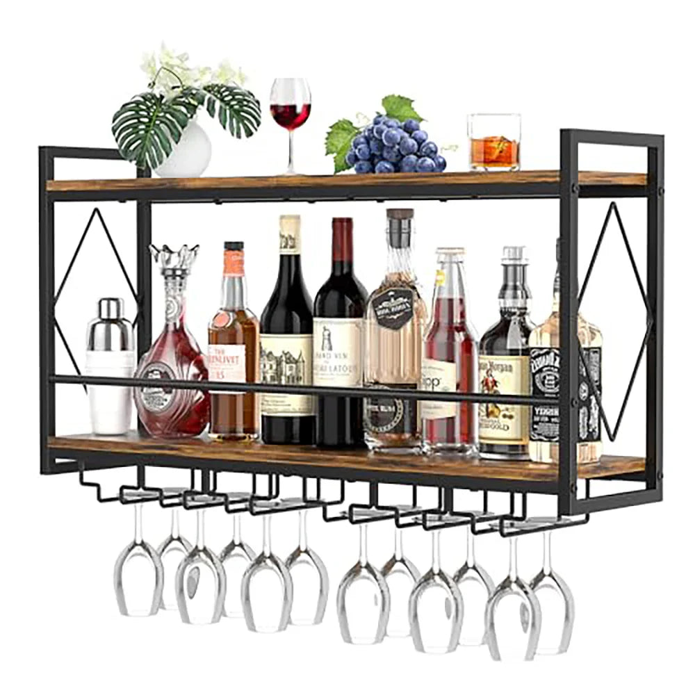 Wall Mount Wine Rack: 31.5" LED Metal Shelf with Glass Holder for Home Bar
