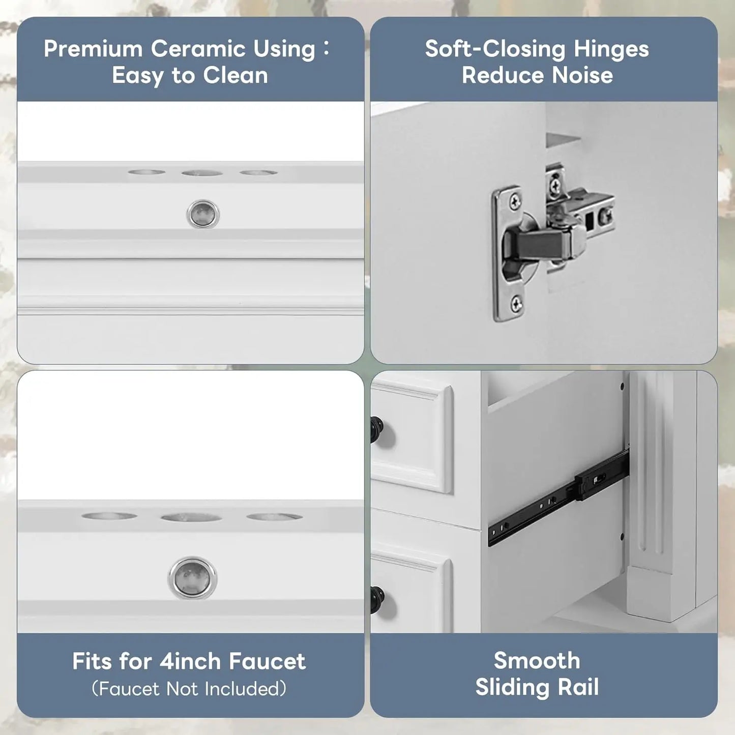 30" Bathroom Vanity with Sink Modern Storage Cabinet Single Door Two Drawers Solid Wood Frame