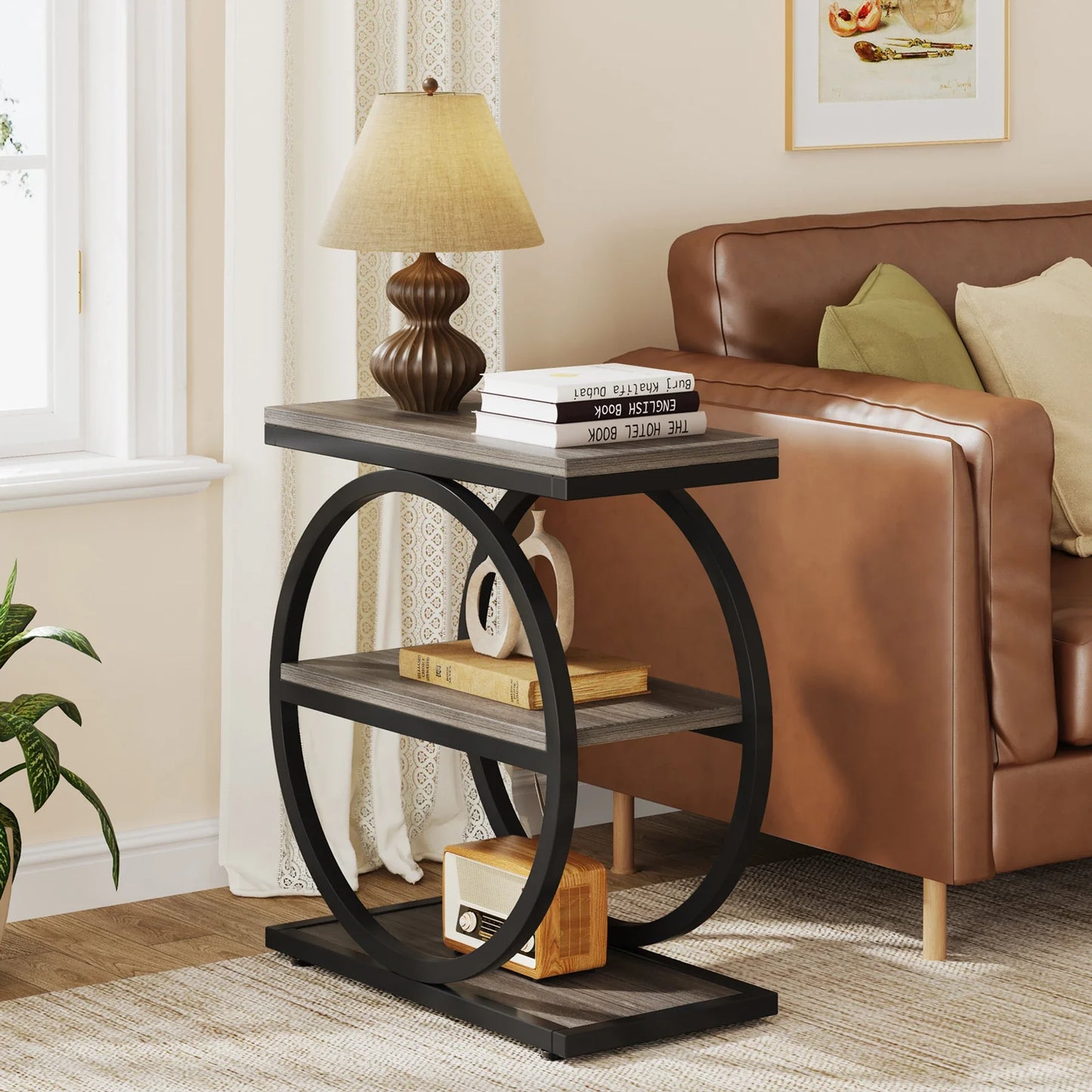 Tribesigns End Table, Narrow End Table with 3 Storage Shelves,
