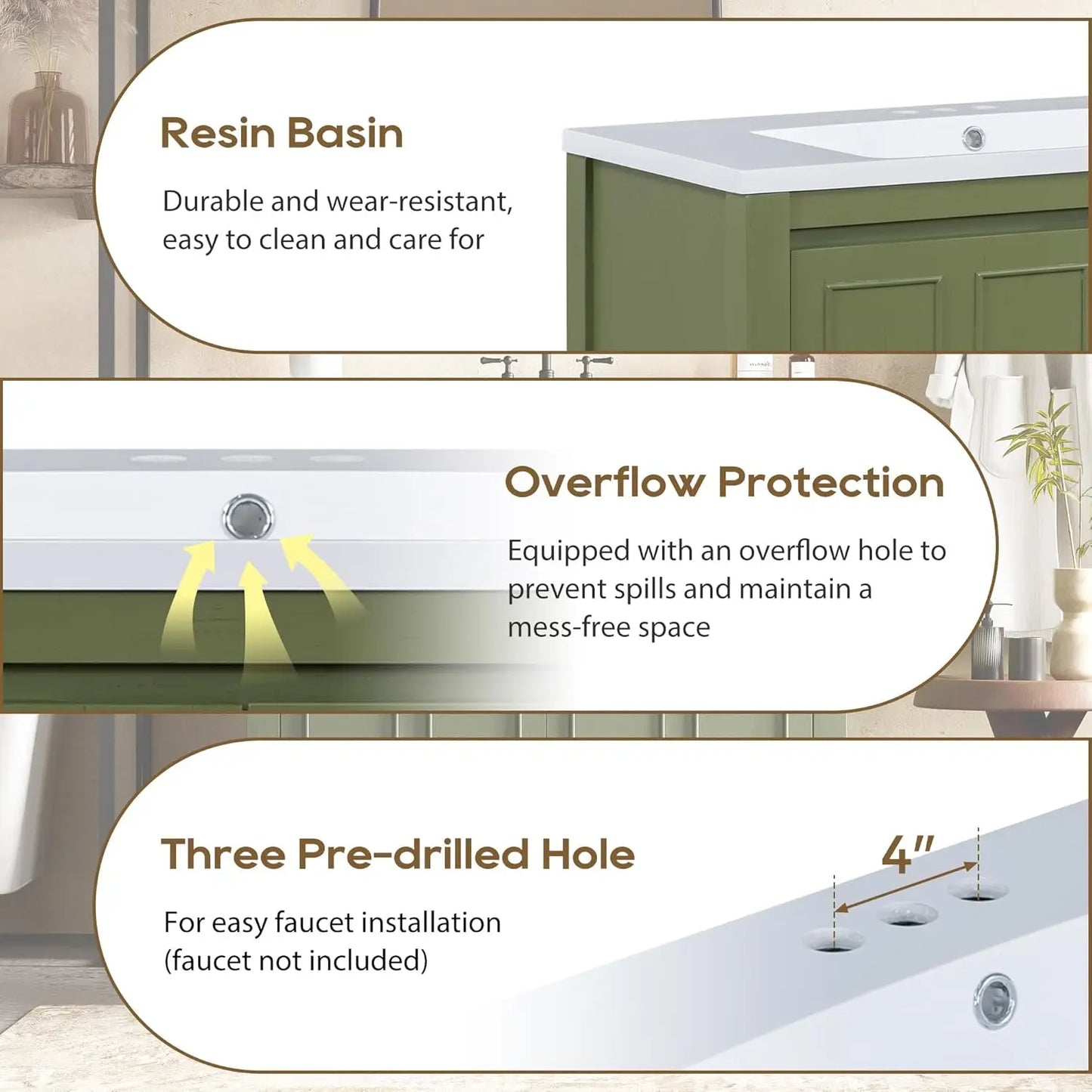 36in Free Standing Bathroom Vanity with Sink Wooden Cabinet Ceramic Basin