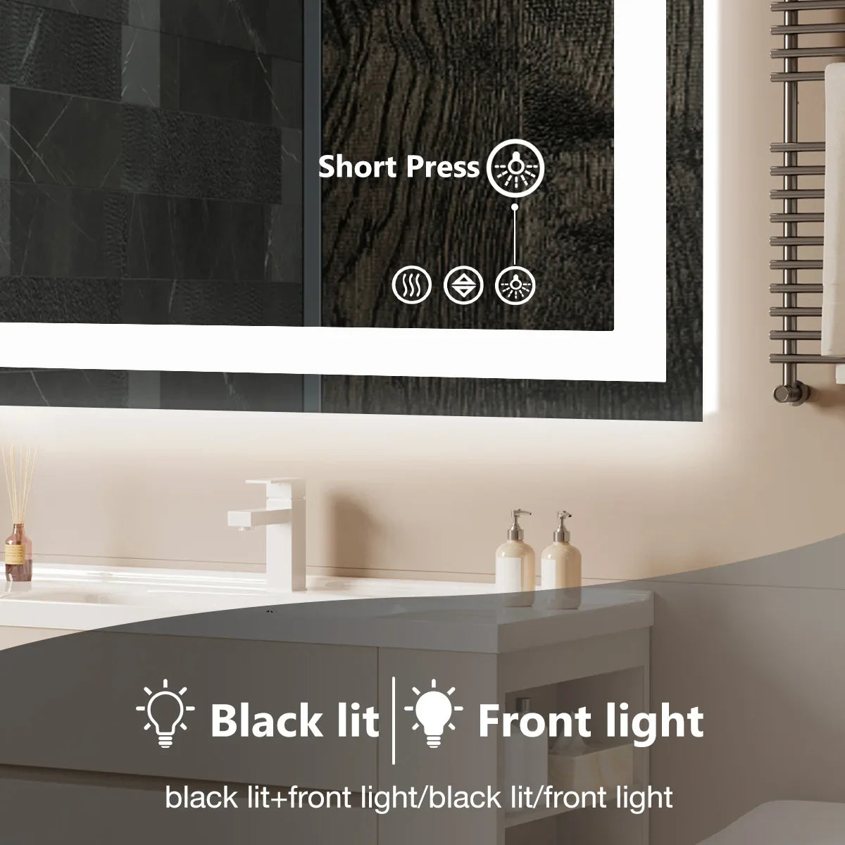 JHK 36"x 24"LED Bathroom Vanity Mirror for Wall  Tempered Glass with Front Light and Backlit For Living Room