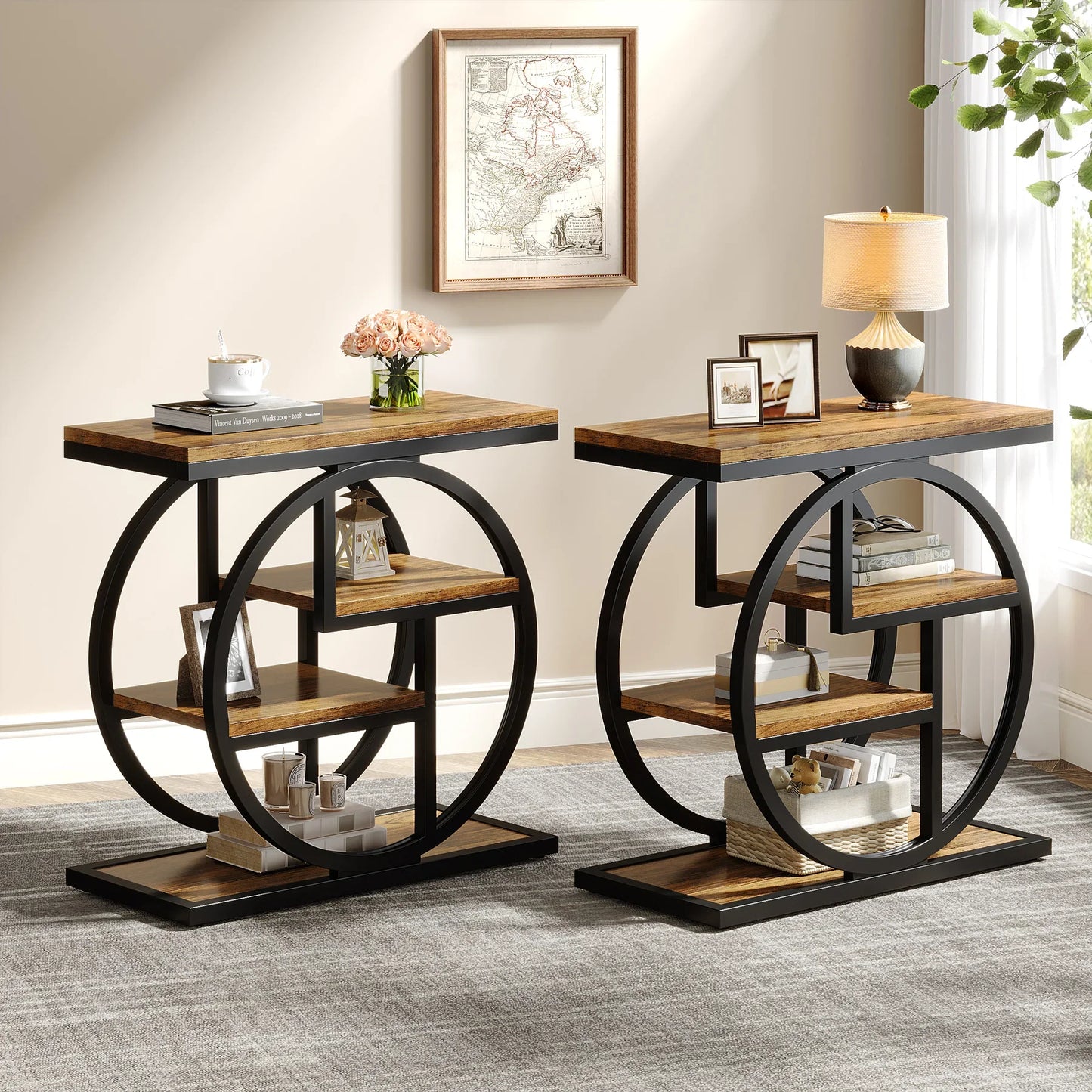 Tribesigns End Table, Narrow End Table with 3 Storage Shelves,