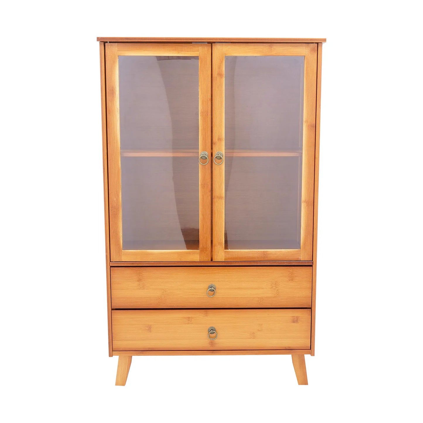 Vintage Style Kitchen Storage Cabinet, 2-Tier Bamboo Sideboard with Smooth Drawers for Kitchen and Dining Area