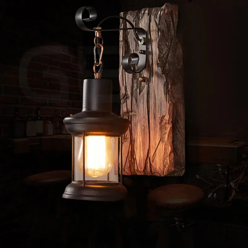 Antique New Style Industrial Wood Wall Sconce Light