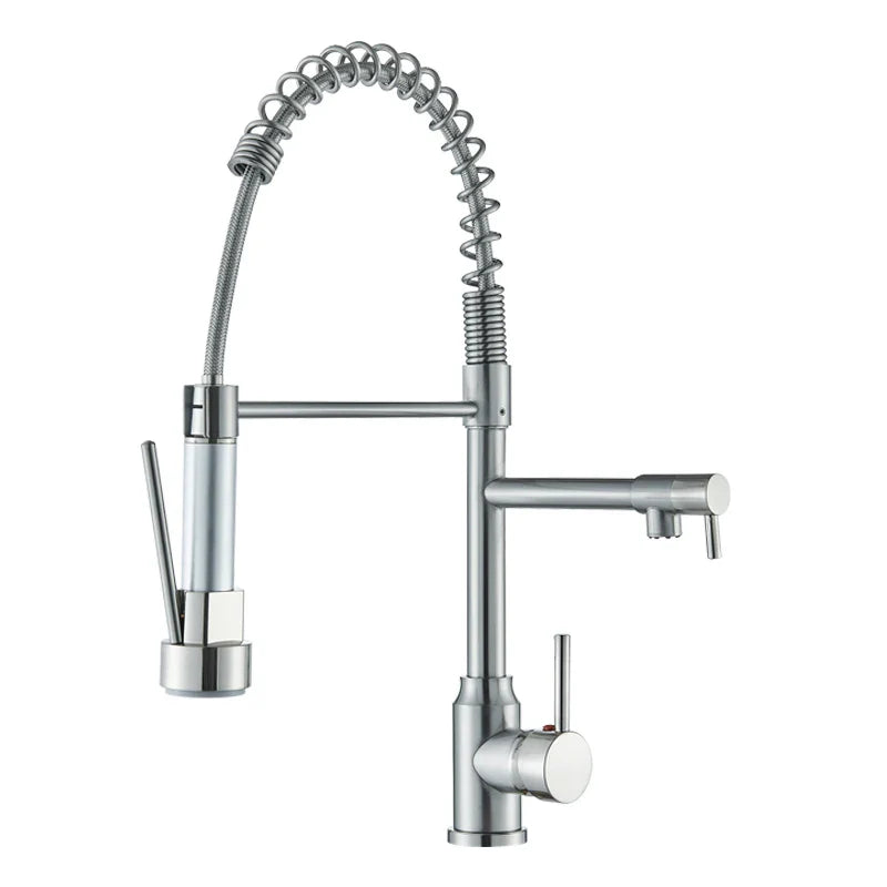 Black Kitchen Faucet With Pull Down Spring Sprayer Deck Mounted Hot and Cold Water Mixer