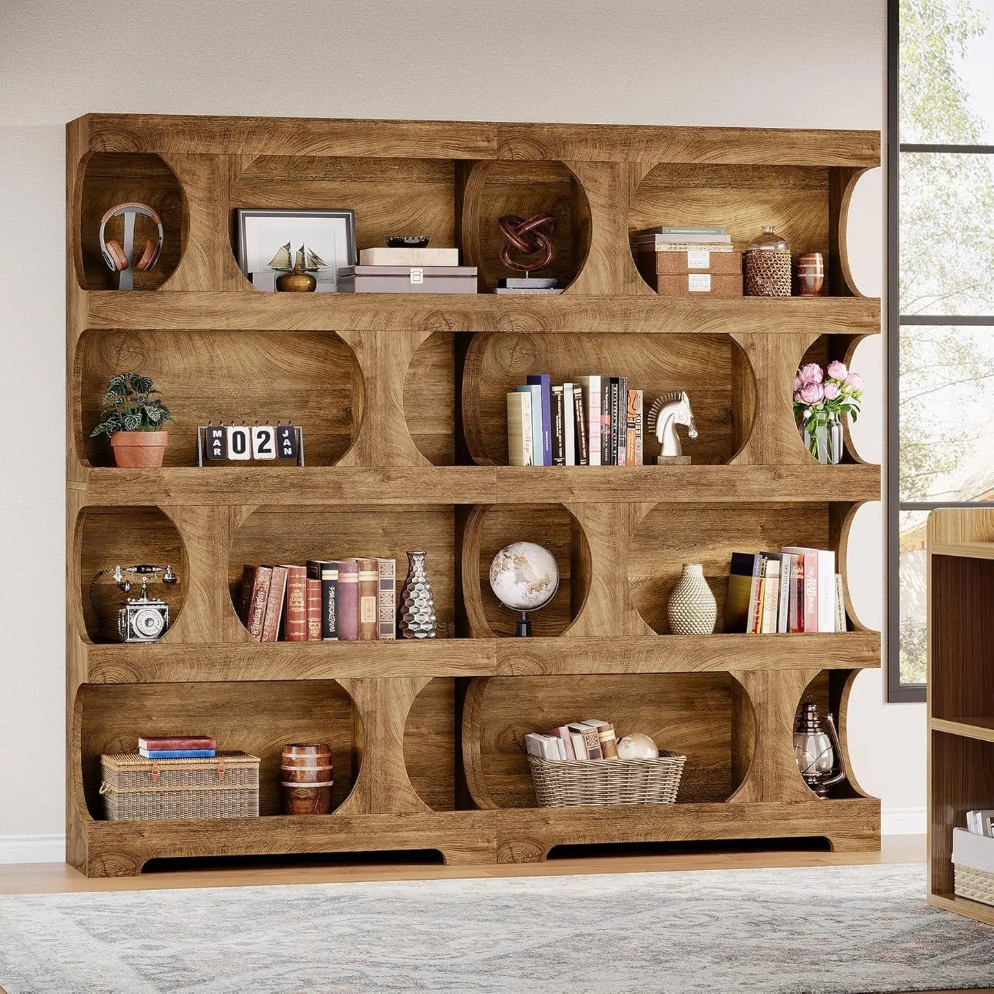 Modern Asymmetrical Bookshelf, with Classic Shape,Large Library BookShelf for Living Room, Home Office