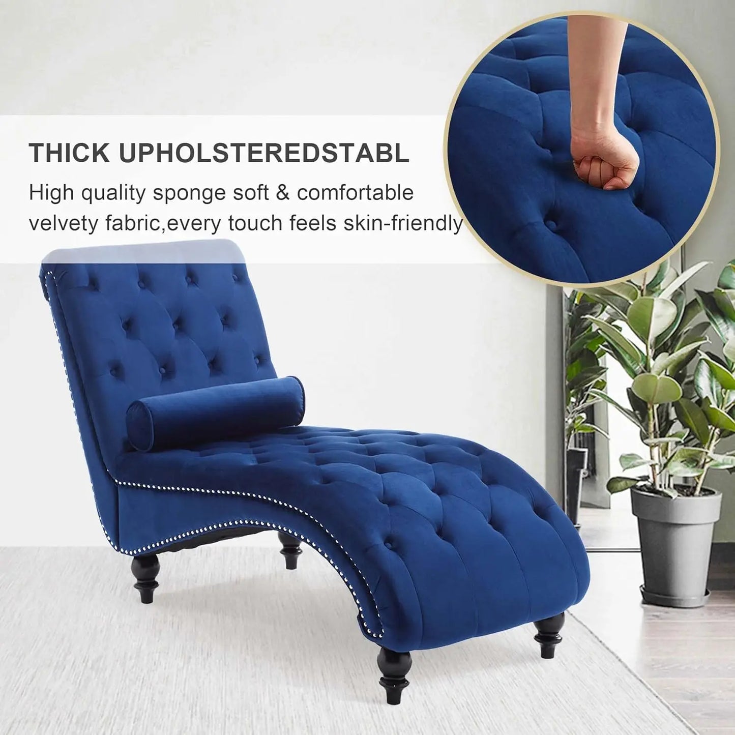 Velvet Chaise Lounge Indoor,Button-Tufted Upholstered with Pillow for Bedroom Living Room,