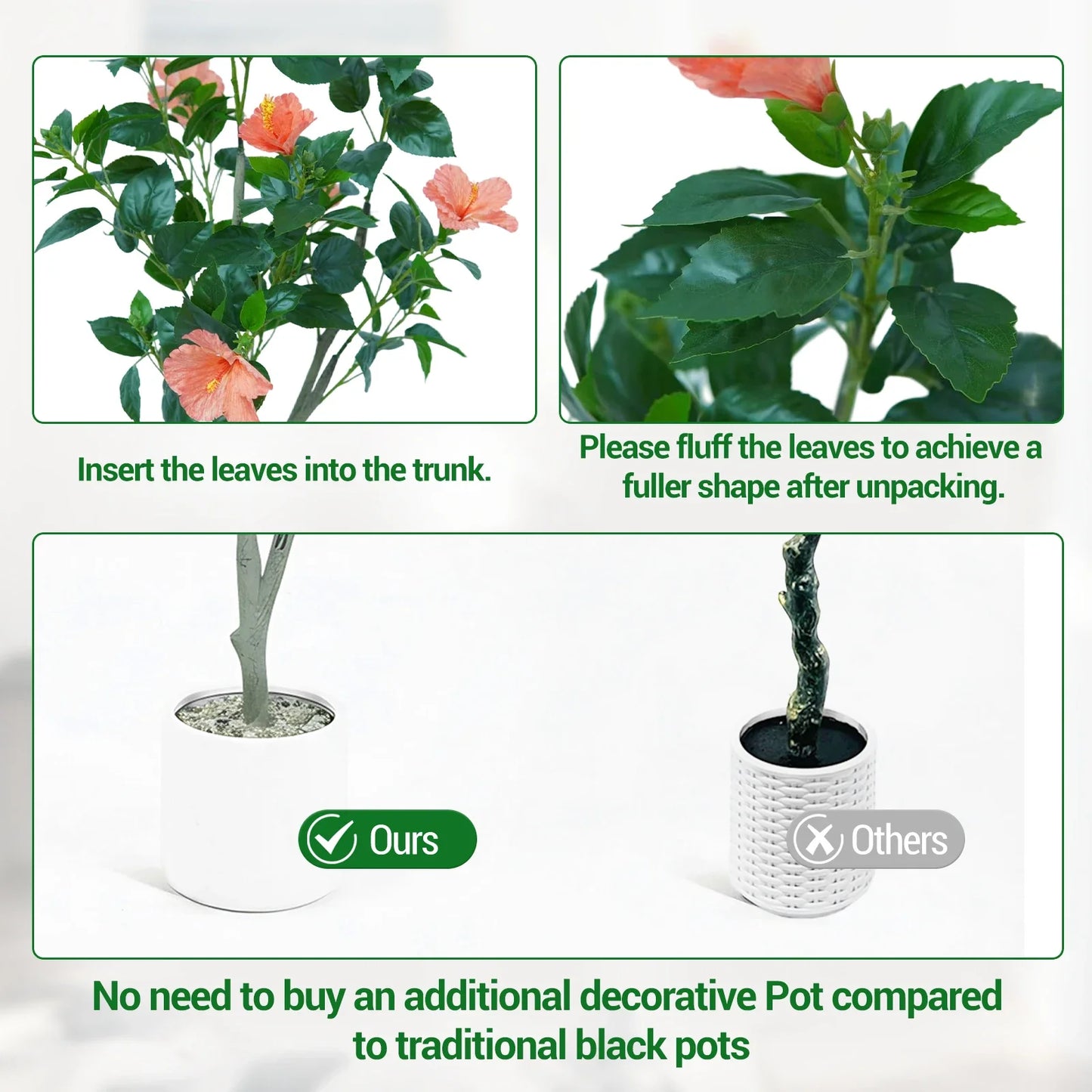 1Pcs  Hibiscus Artificial Tree Faux Tree with Red Hibiscus Flowers  for Front Porch Office Home