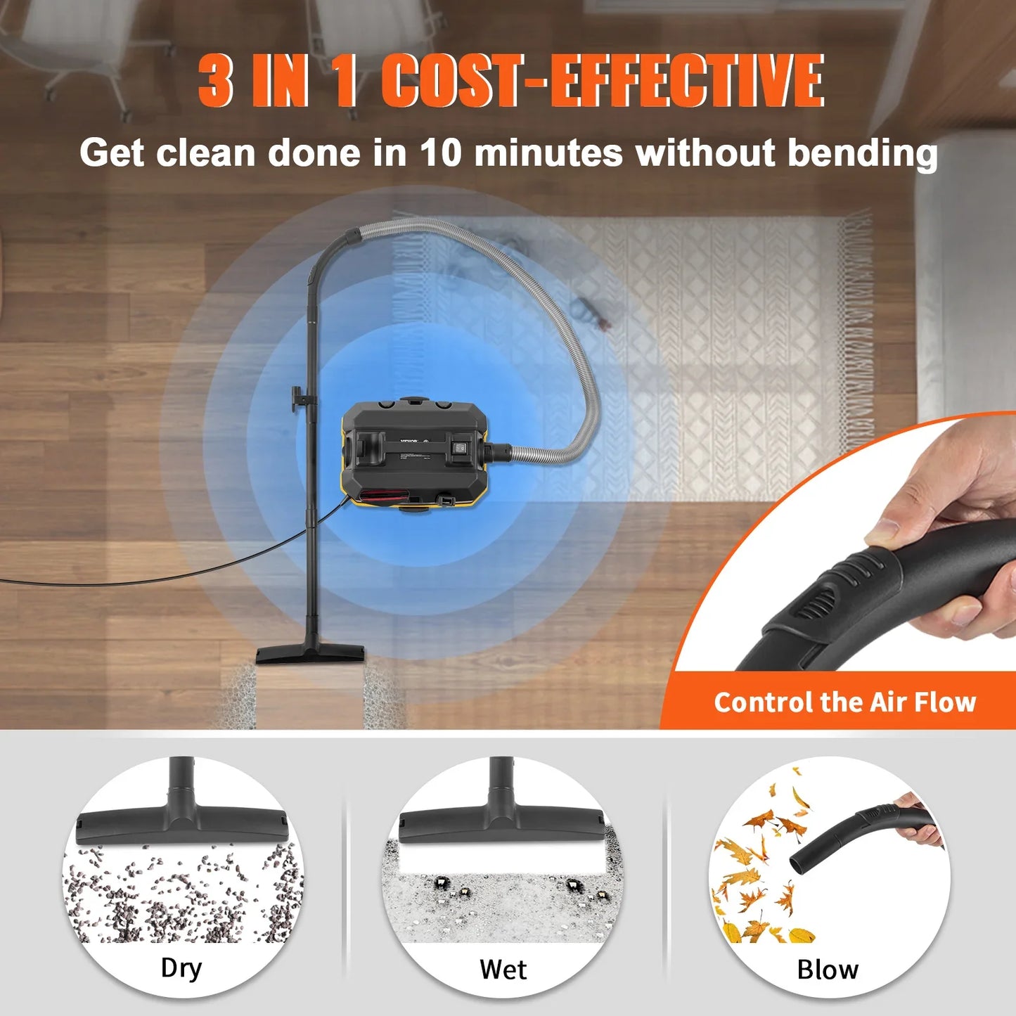 SucceBuy Portable Wet and Dry Vacuum Cleaner 15L 1200W Power Strong Suction Vacuum Cleaner & Air Blower