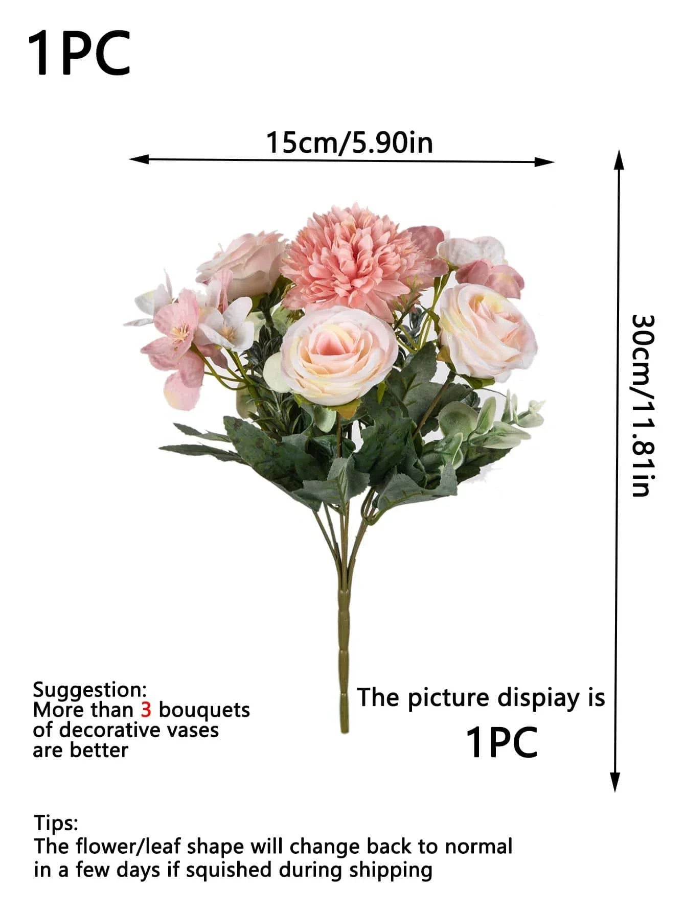 1 Bouquet Artificial Roses w/ Silk Balls Home Decor & Holiday