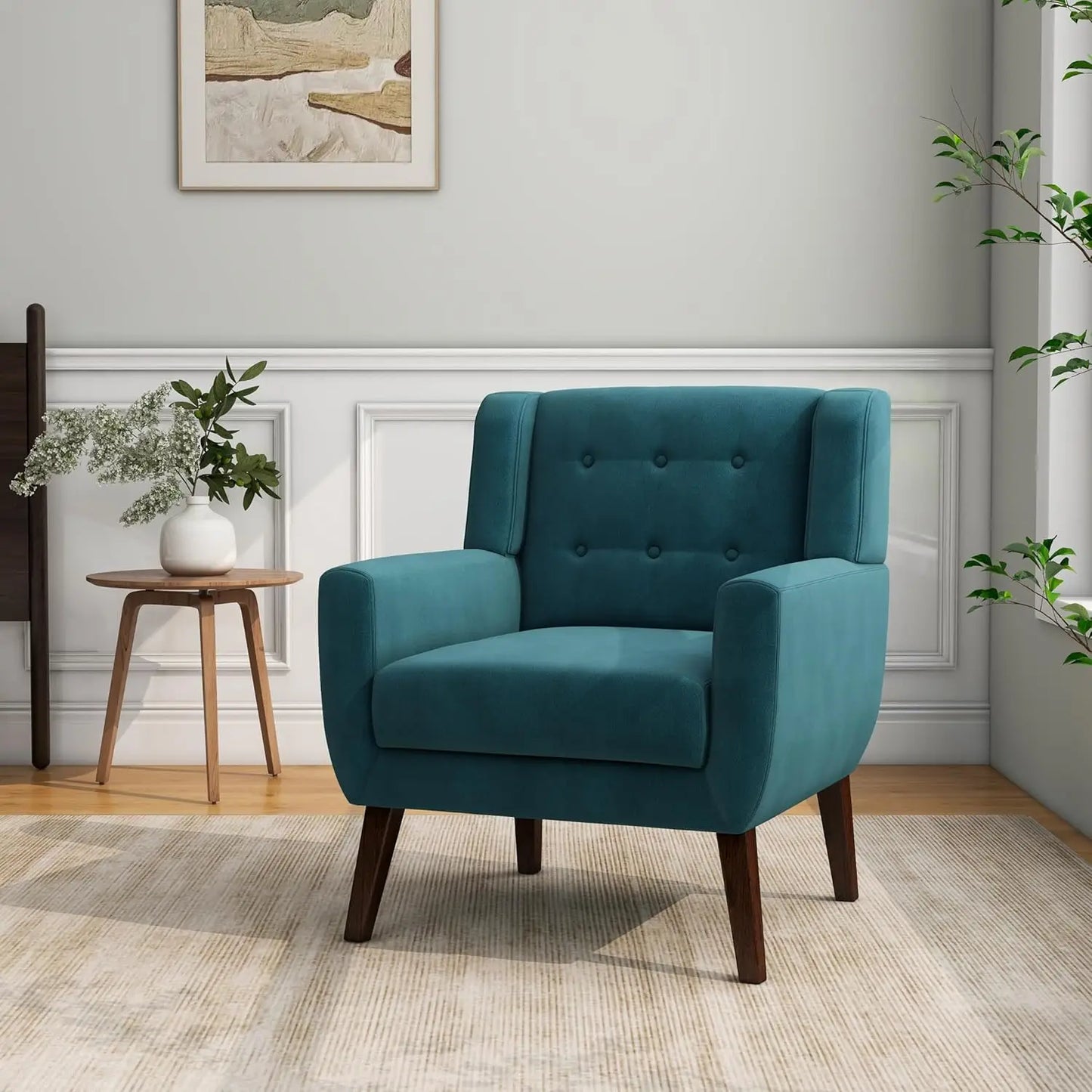 Modern Linen Accent Chair High-Resilient Sponge Comfy Reading Seat Floral Set 1,