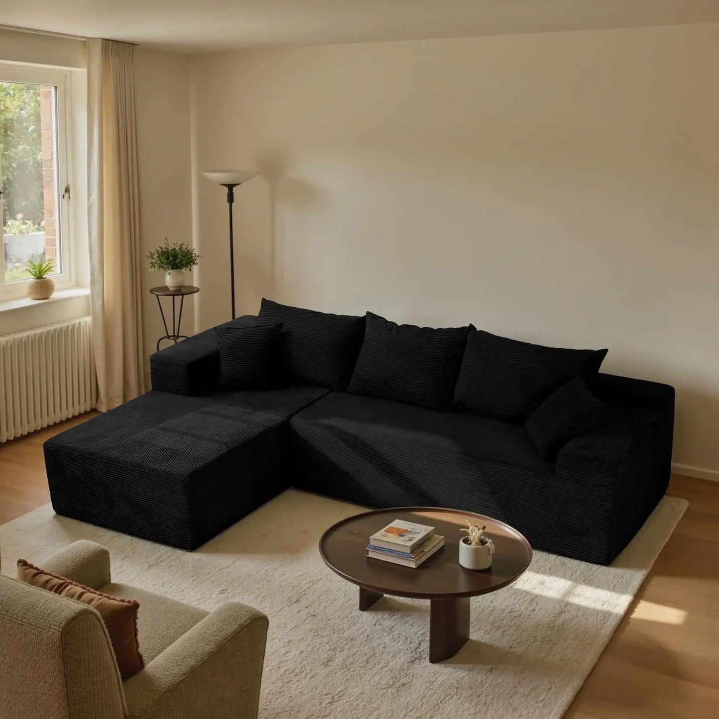L-Shape Sectional Sofa with Chaise Deep Seat Living Room No Assembly