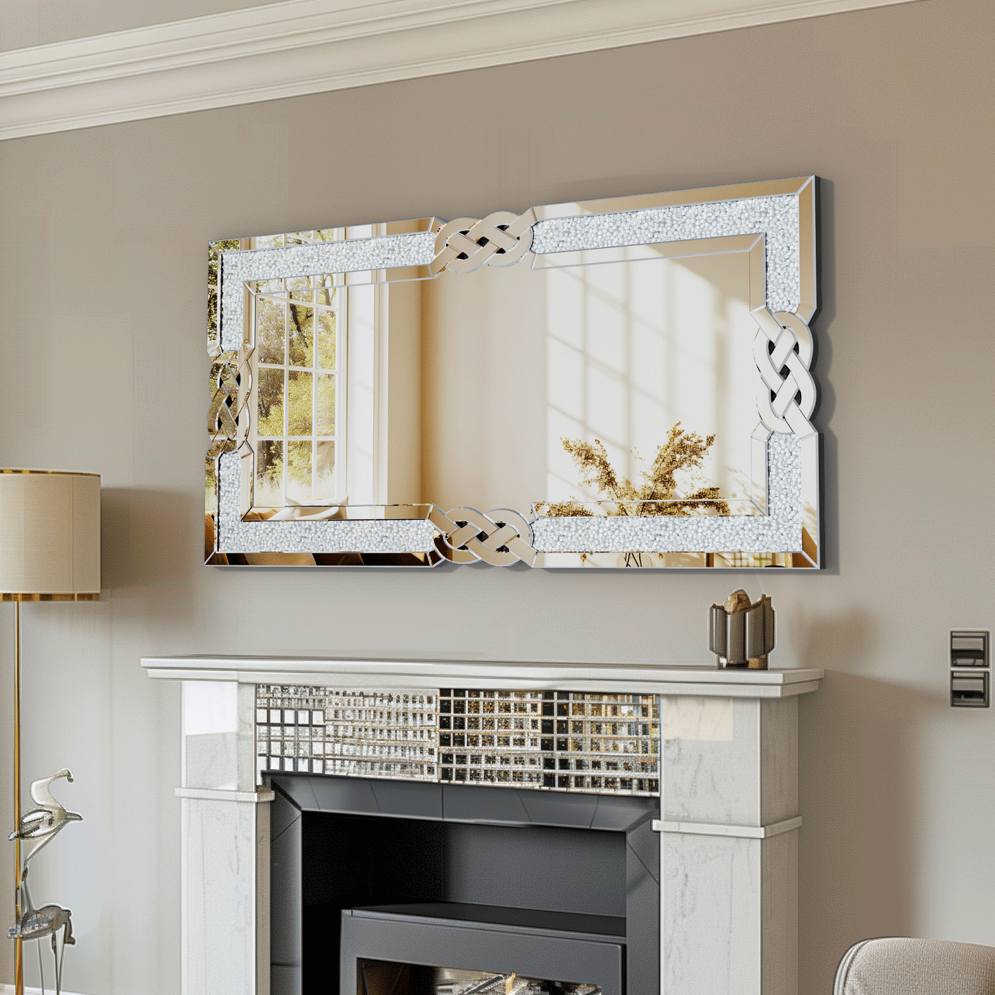 Large Crystal Crush Diamond Mirror Decorative Wall Hang Mirror for Bedroom Hallway Living Room