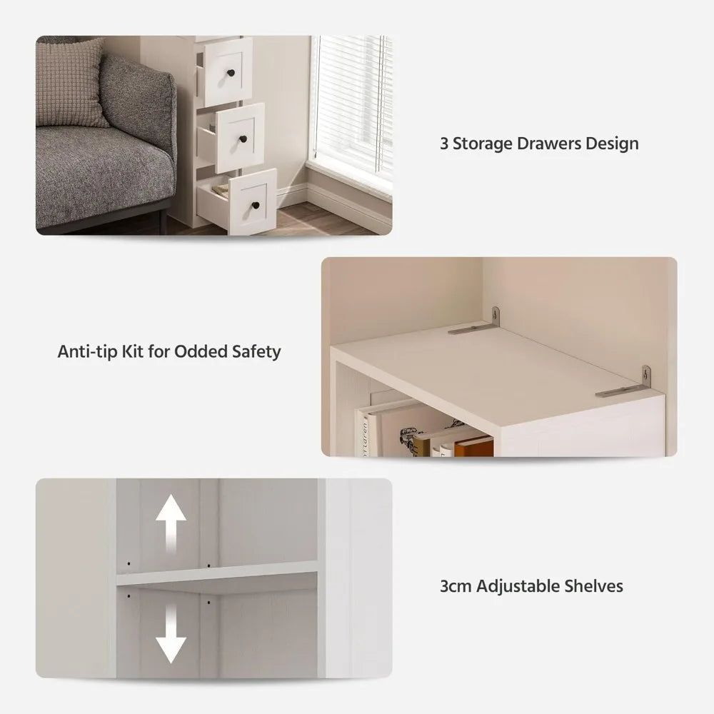 Tall Narrow Storage Cabinet with Adjustable Shelves & Drawers for Small Spaces,