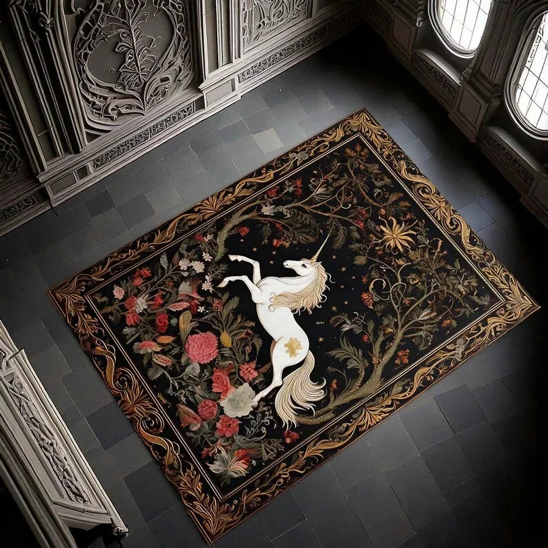 Magic Unicorn Plant Floral Carpet for Living Room Bedroom